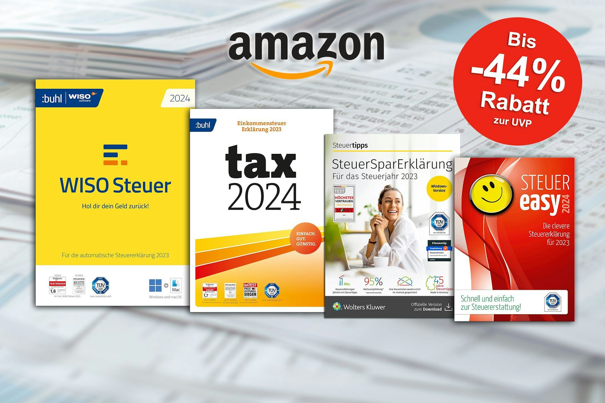 Steuersoftware vor einem Hintergrund angeordnet, der Blätterstapel mit Zahlenlisten zeigt