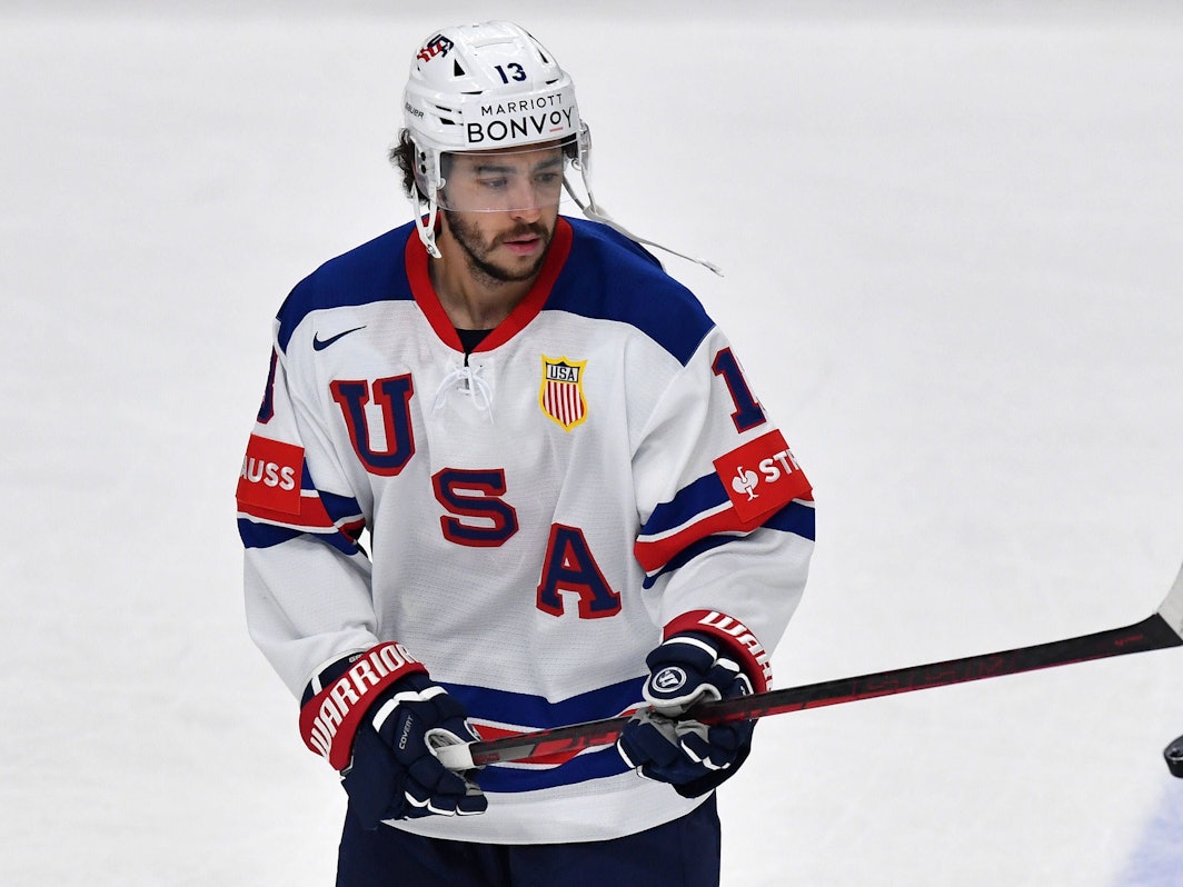 NHL-Profi Johnny Gaudreau, hier am 23. Mai bei der Eishockey-WM gegen Tschechien, ist am Donnerstag (29. August 2024) bei einem Unfall ums Leben gekommen.