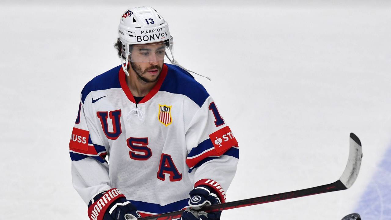 NHL-Profi Johnny Gaudreau, hier am 23. Mai bei der Eishockey-WM gegen Tschechien, ist am Donnerstag (29. August 2024) bei einem Unfall ums Leben gekommen.