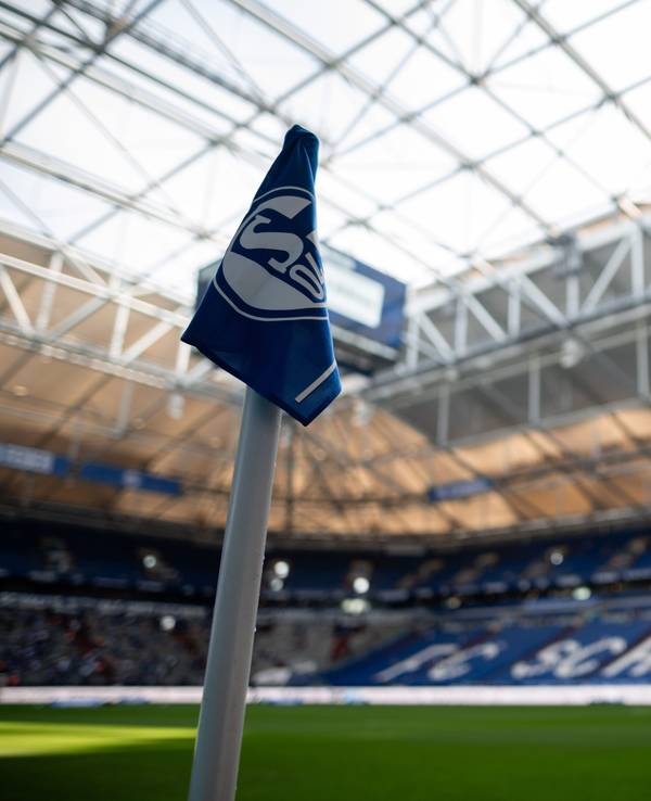 Veltins Arena: Eckfahne mit dem Schalke-Logo.
