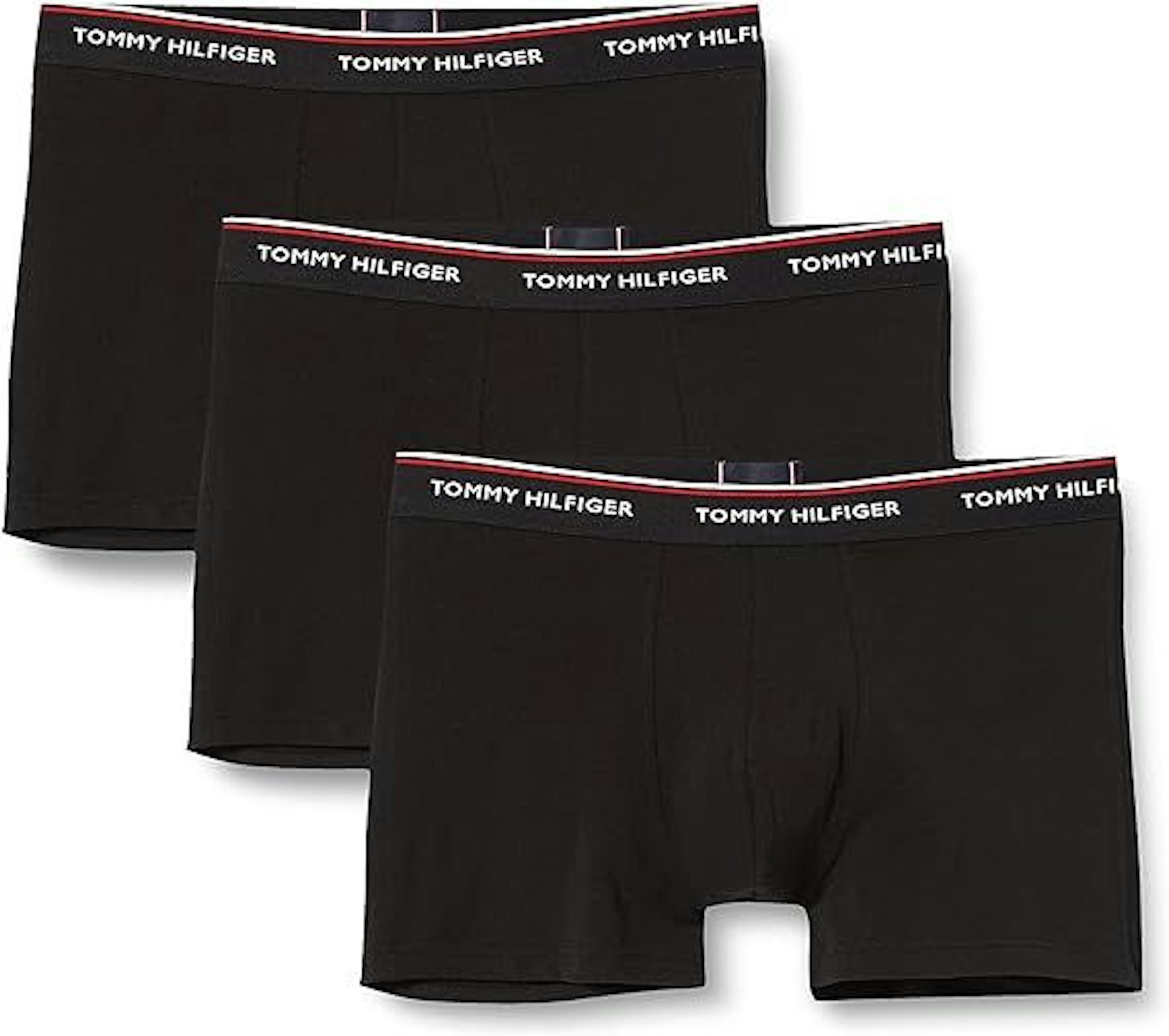Auf dem Bild ist einer 3er Pack Boxershorts von Tommy Hilfiger in der Farbe schwarz zu sehen.