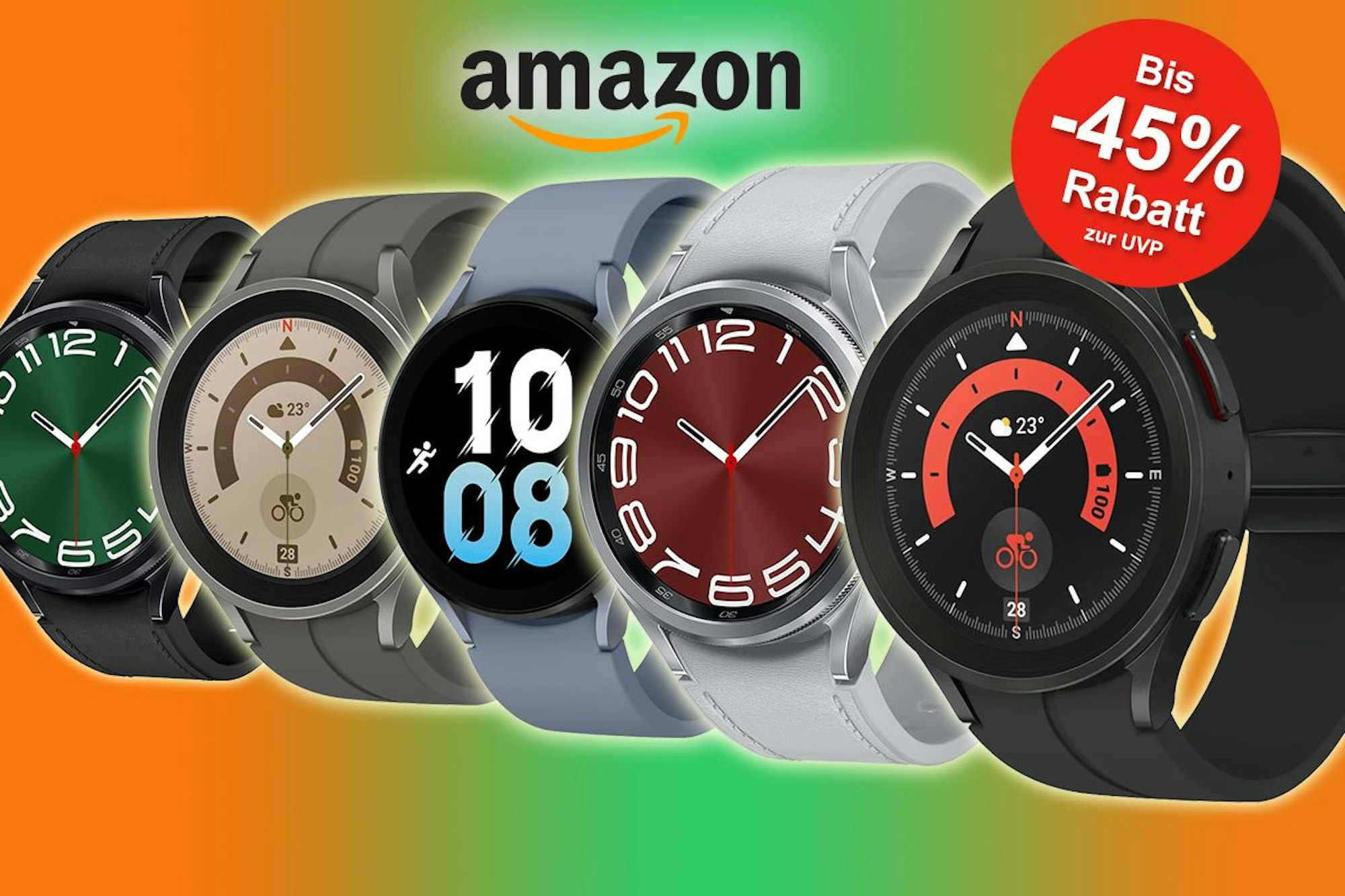 Auf dem Bild sind verschiedene Samsung Smartwatch Modelle abgebildet.