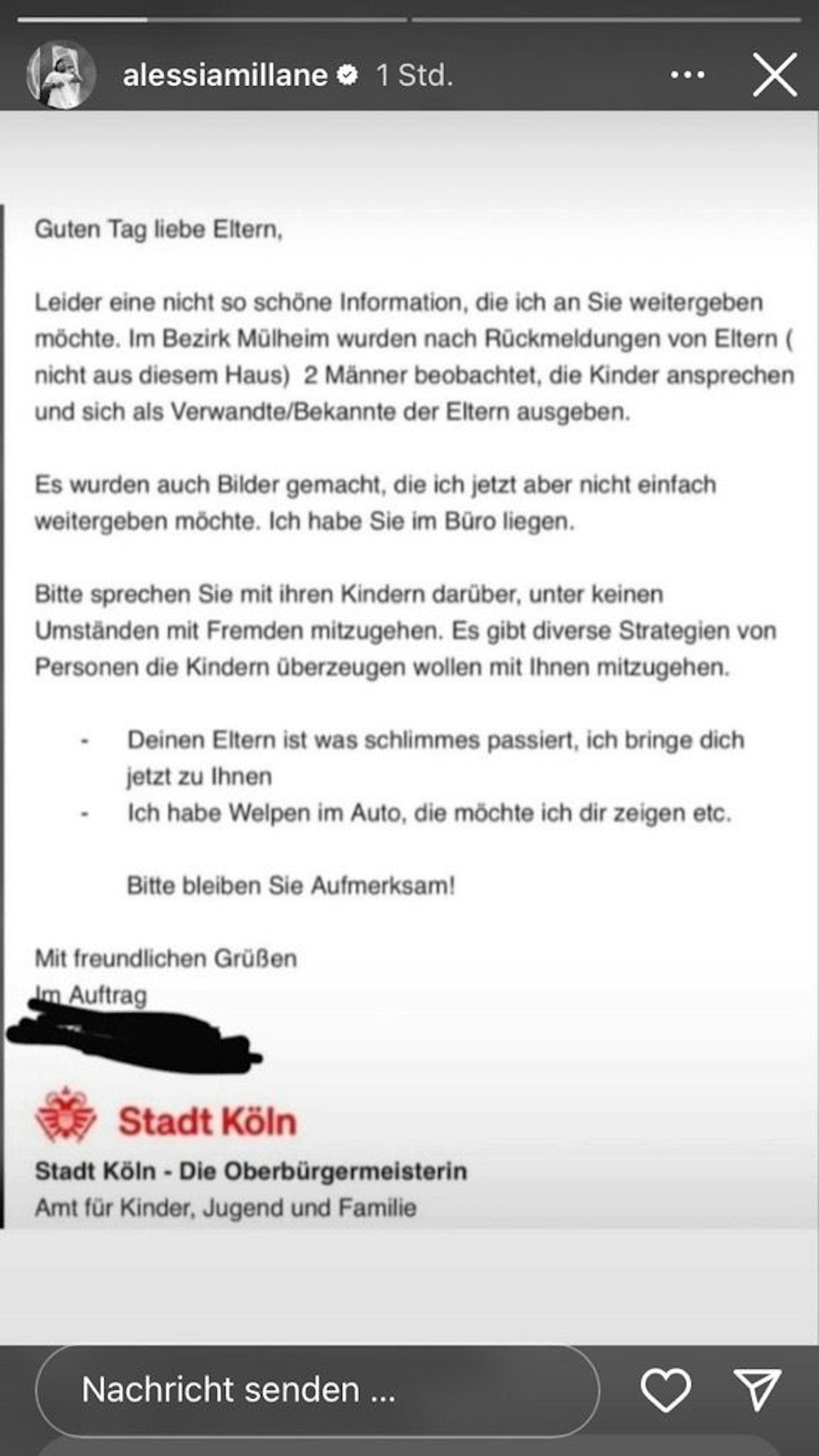 Angebliches Schreiben der Stadt Köln.