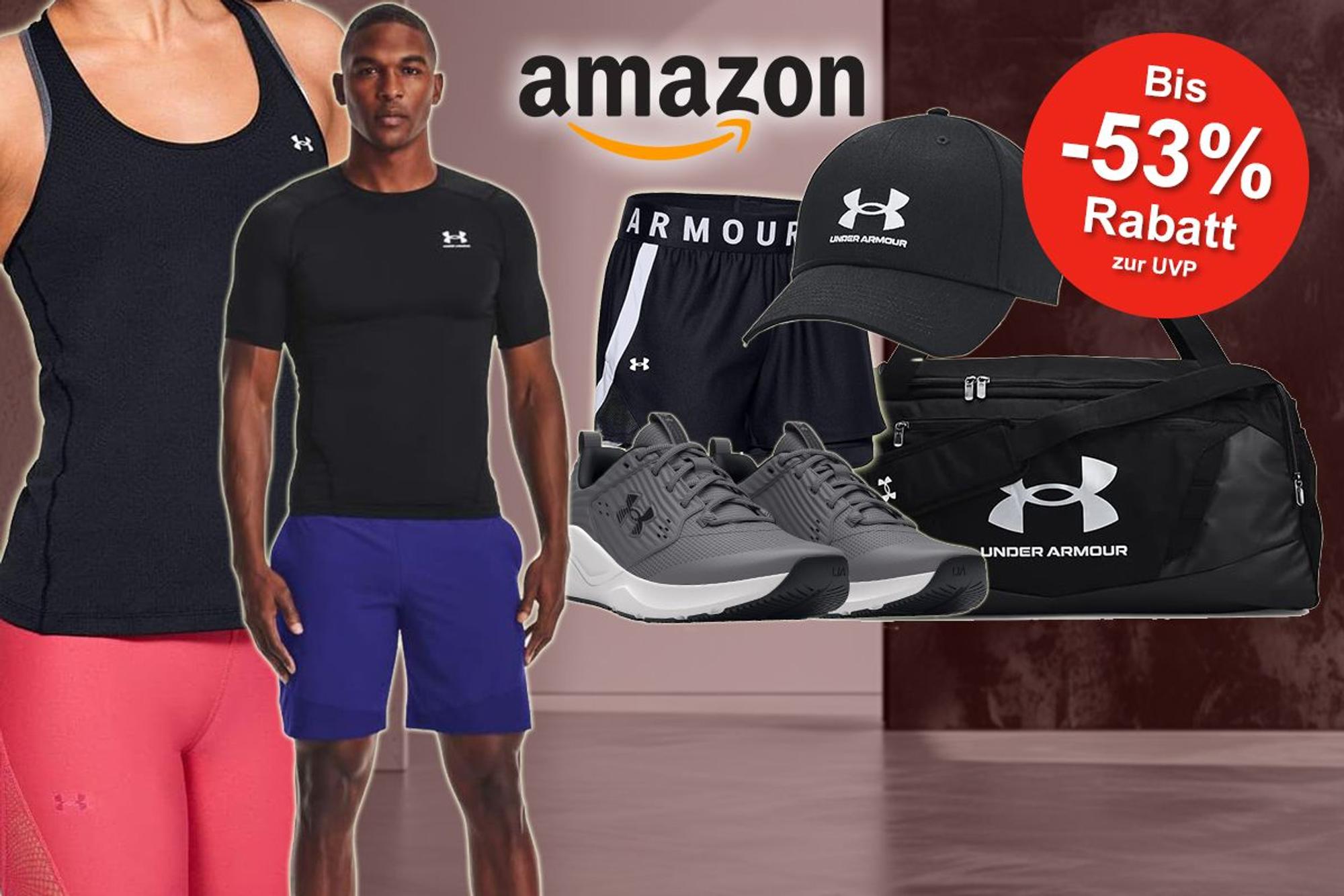 Produkte der Marke Under Armour wie Sportbekleidung, Schuhe, Sporttasche, Cap.
