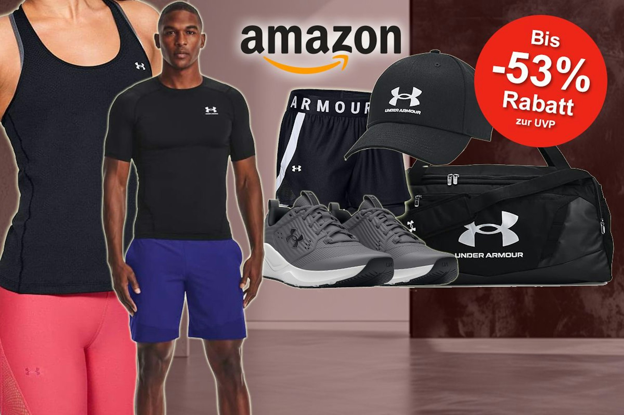 Produkte der Marke Under Armour wie Sportbekleidung, Schuhe, Sporttasche, Cap.