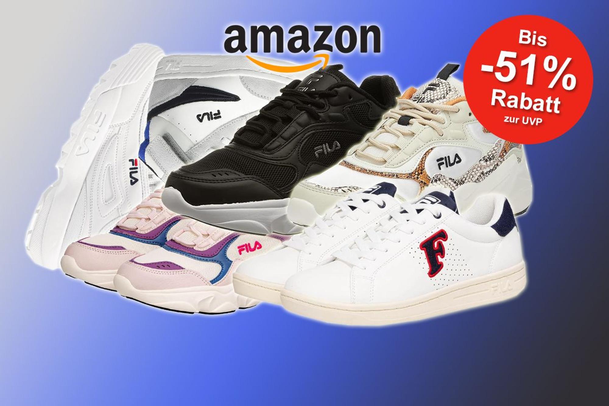 Auf dem Bild sind verschiedene Sneaker Modelle der Marke FILA vor einem Hintergrund angeordnet.