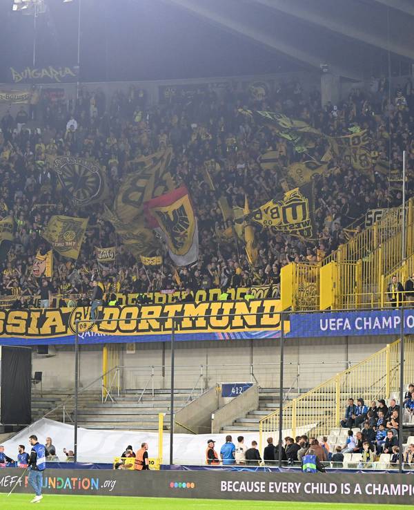 Die Fans von Borussia Dortmund am 18. September 2024 im Spiel der Champions League beim FC Brügge.