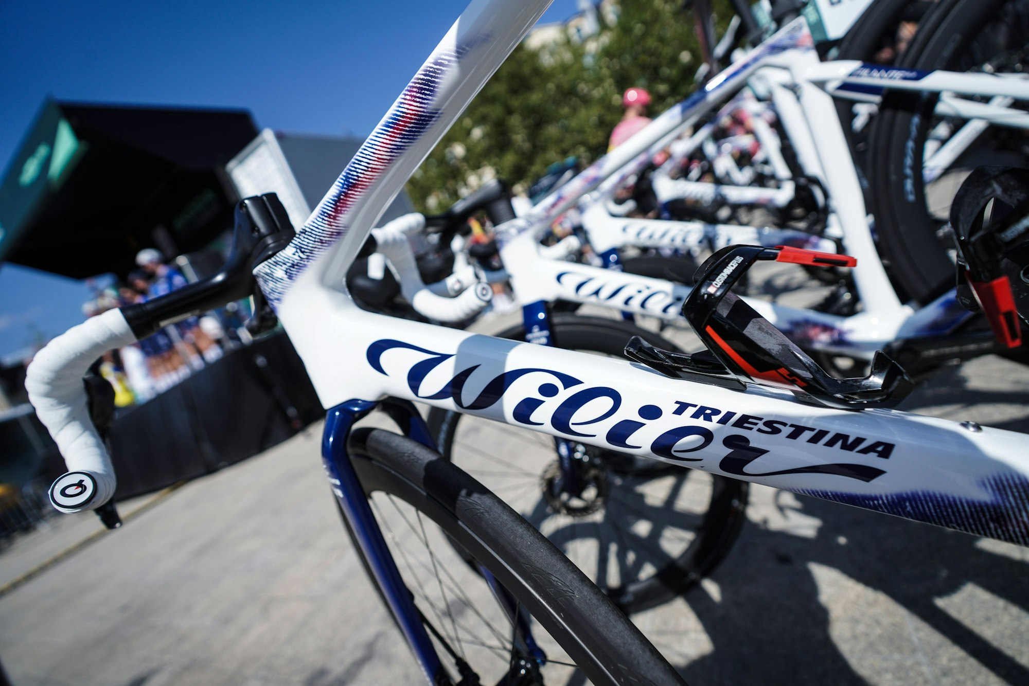 Rennräder stehen nebeneinander.