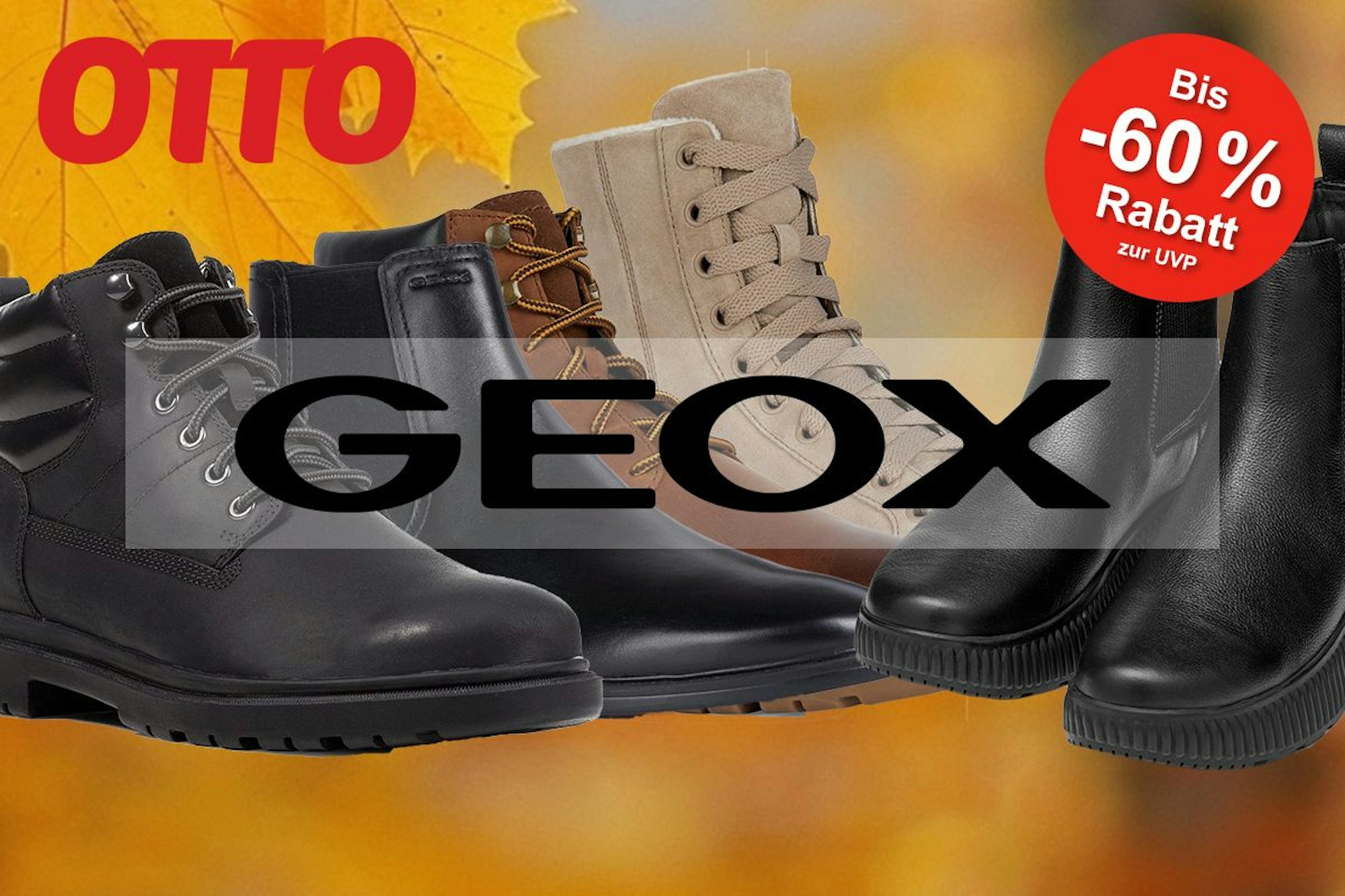 Wetterfeste GEOX Sneaker, Boots und Stiefel vor einem herbstlichen Hintergrund.