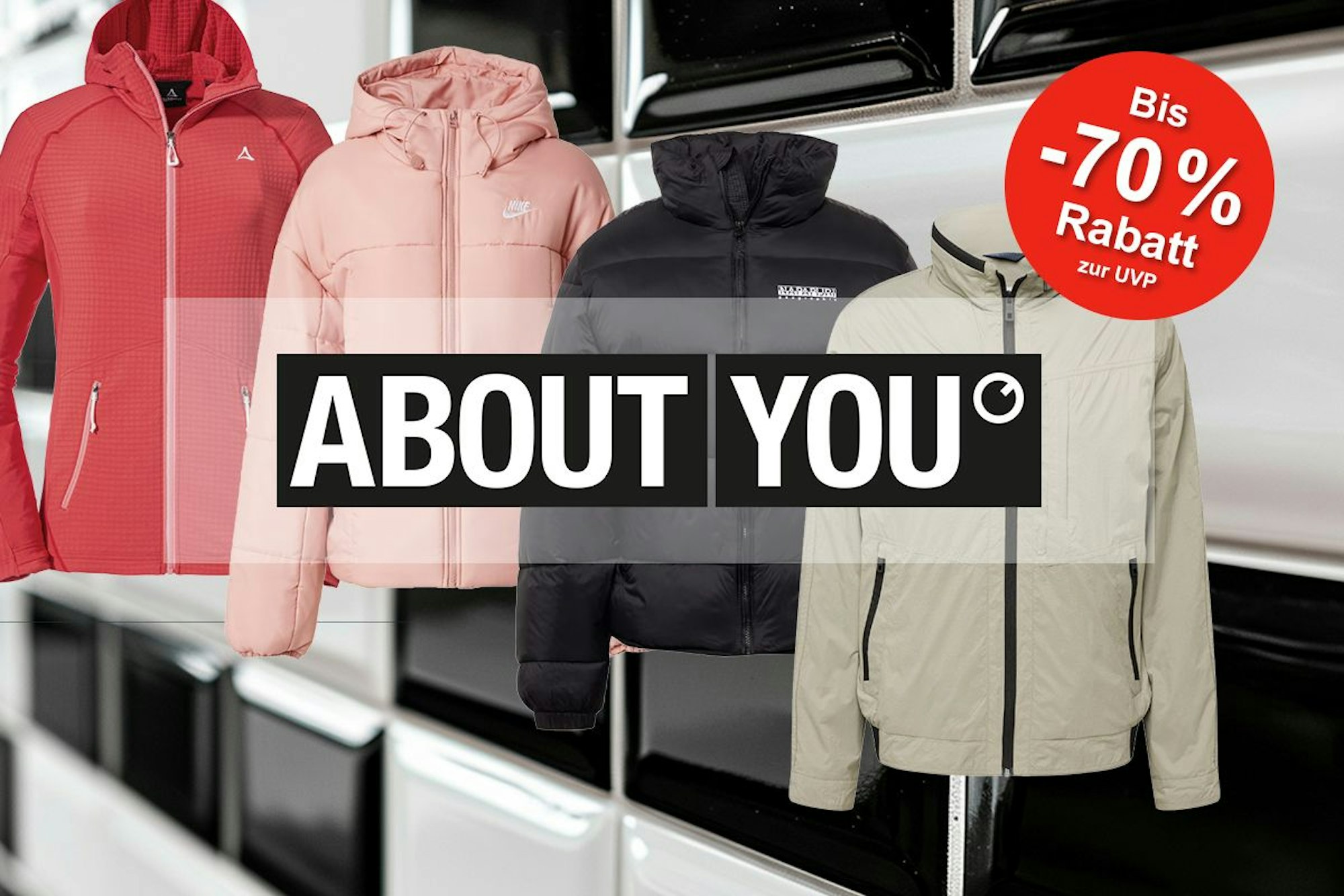 Darstellung von Jacken der Marken Schöffel, Nike, NAPAPIJRI, Bugatti für den Herbst und Winter