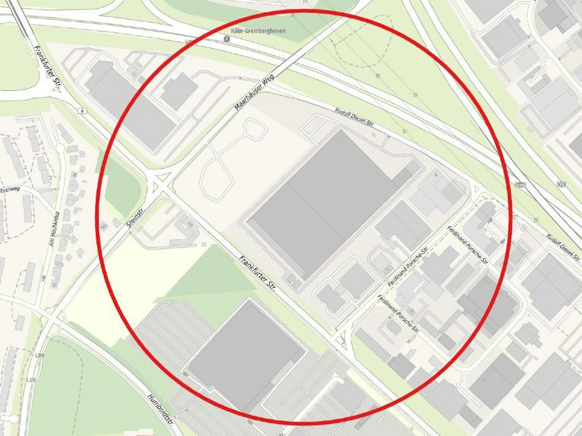 Hier ist der Evakuierungsradius zu sehen, den die Stadt Köln nach dem Bombenfund in Eil am Dienstag (1. Oktober 2024) veröffentlicht hat.