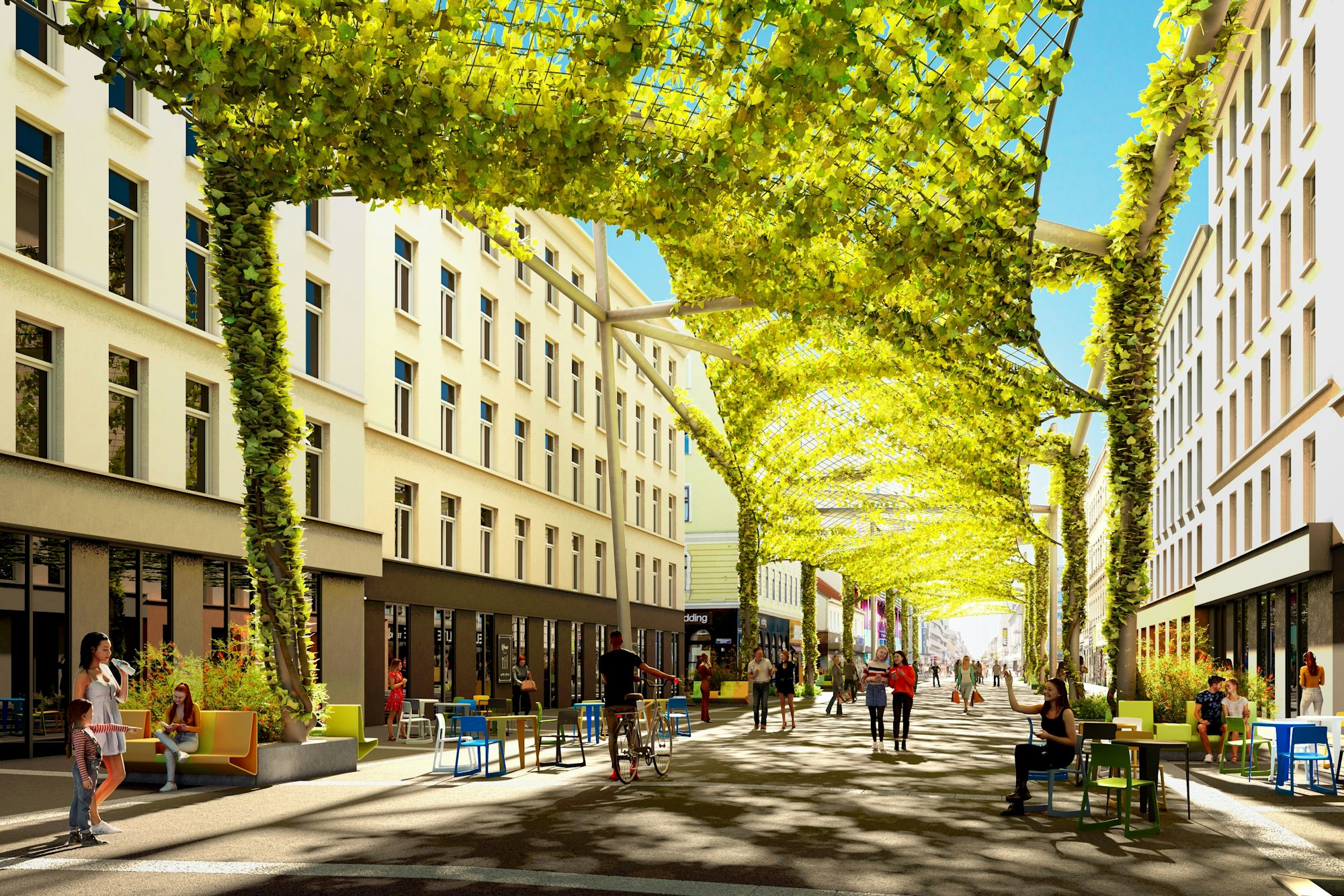 So könnten beispielsweise Teile des Neumarktes überspannt werden oder die Hohe Straße. Die Konstruktion kann an Gebäuden oder Stangen befestigt werden.