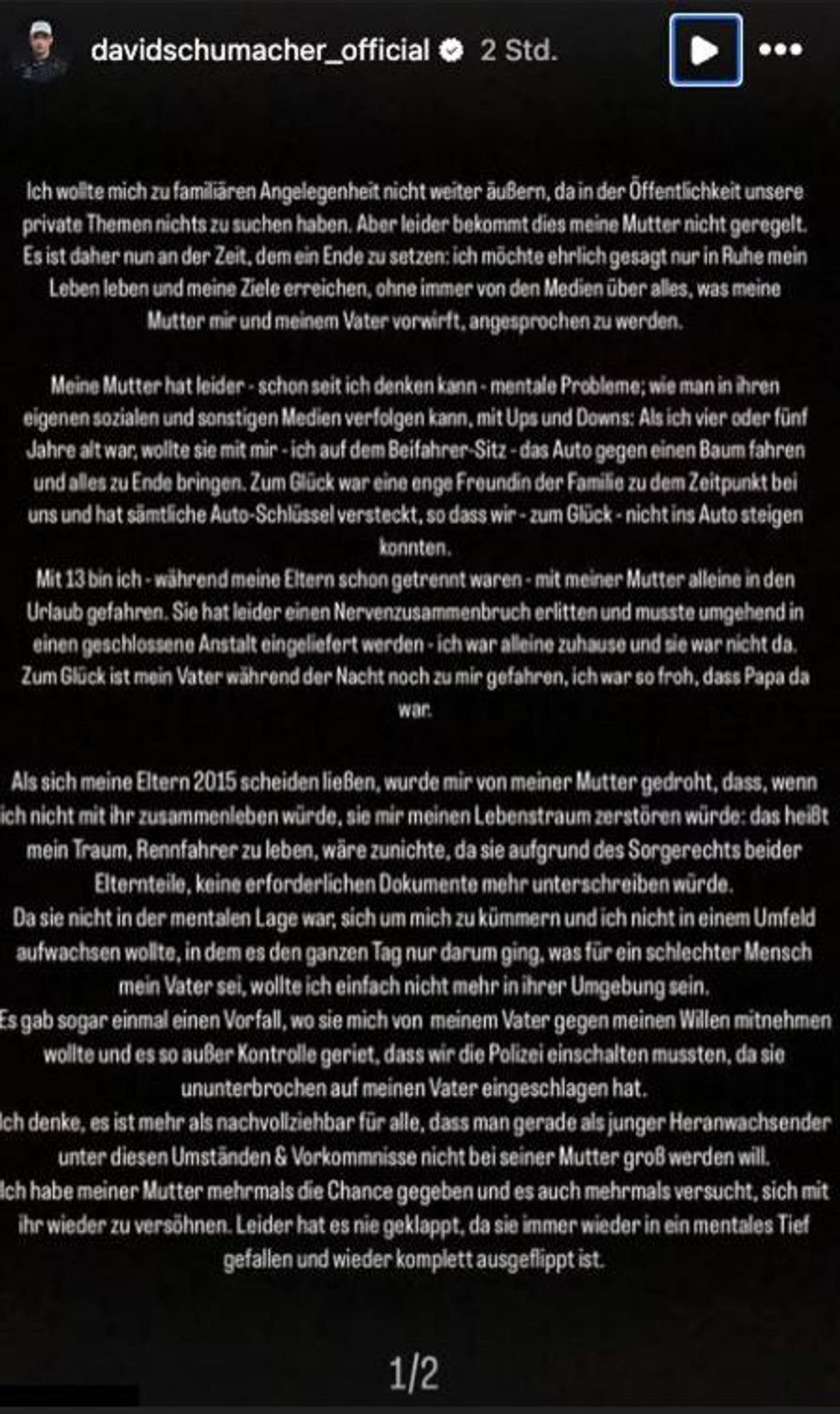 David Schumacher schreibt über seine Jugend mit seiner Mutter Cora.