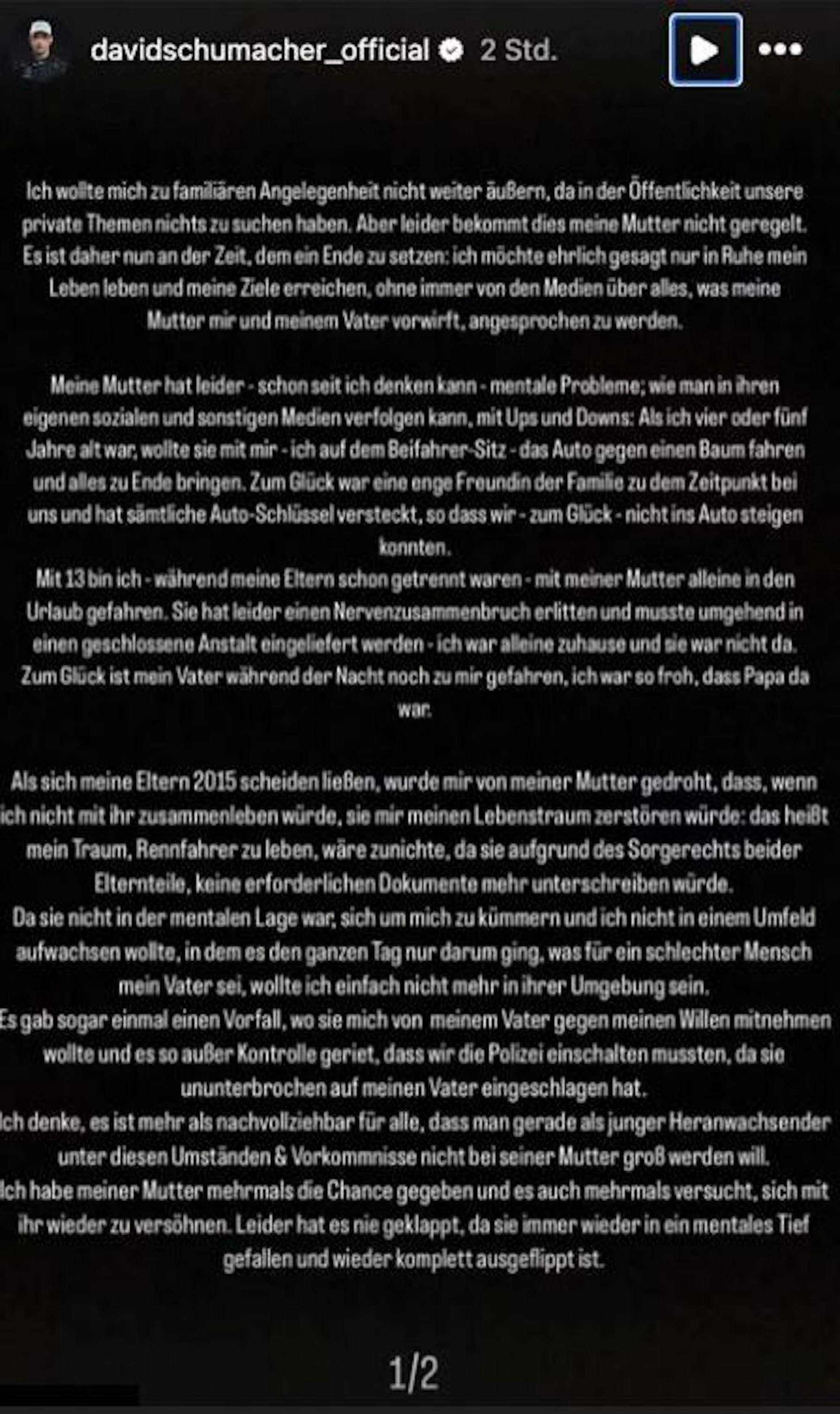 David Schumacher schreibt über seine Jugend mit seiner Mutter Cora.
