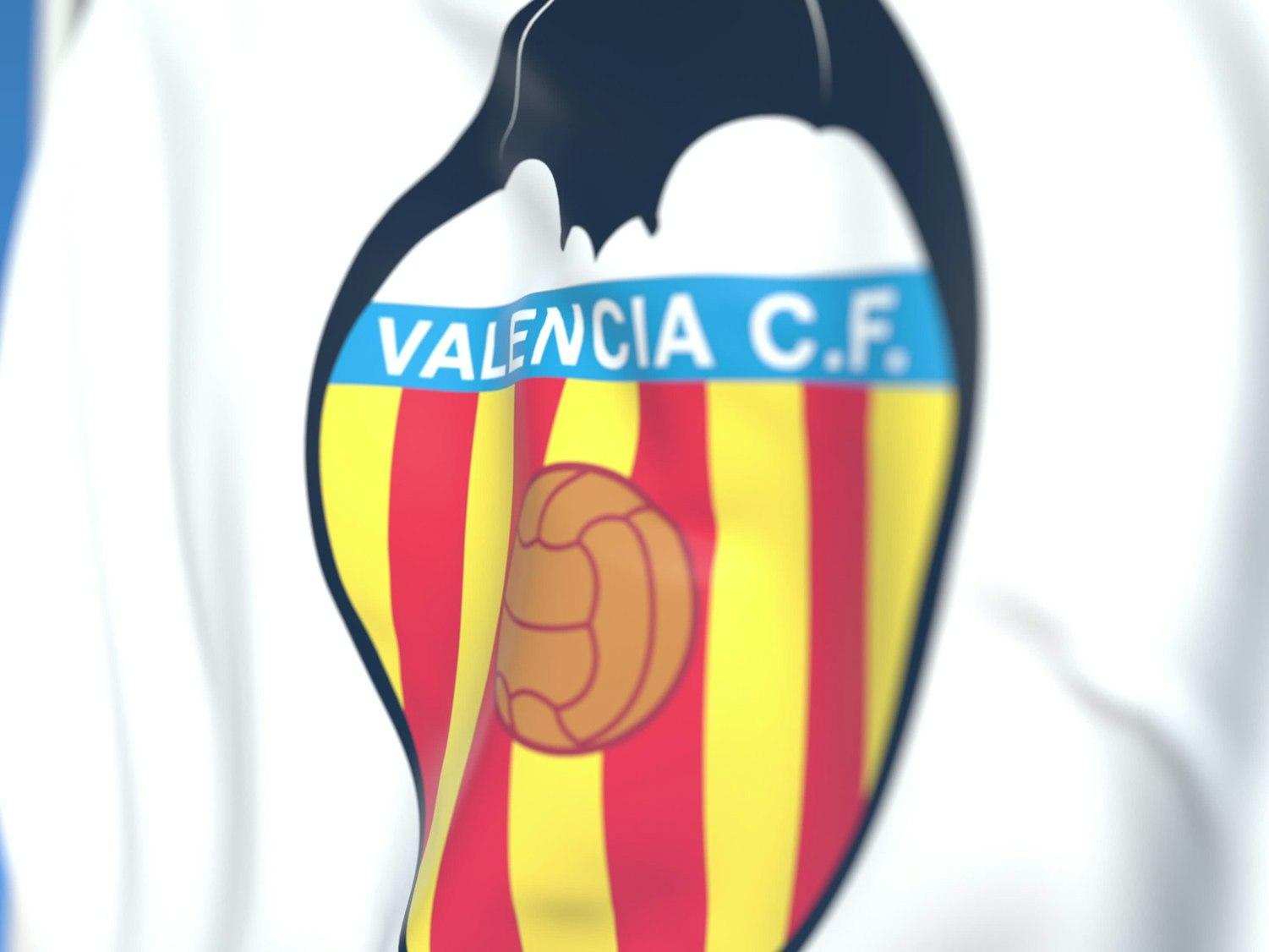 Waving flag with Valencia CF football club logo. 3D