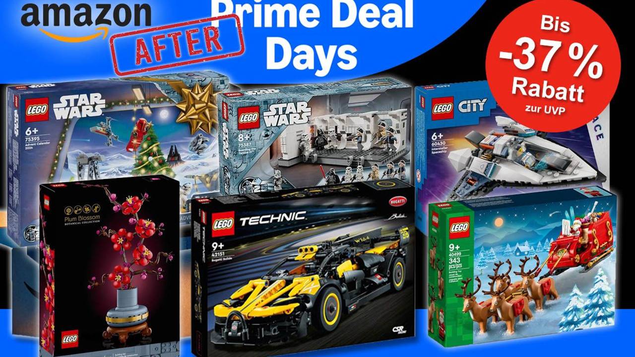 Lego Verpackungen von Technic, Star Wars, City und mehr vor dem Amazon After Prime Deal Days Design.