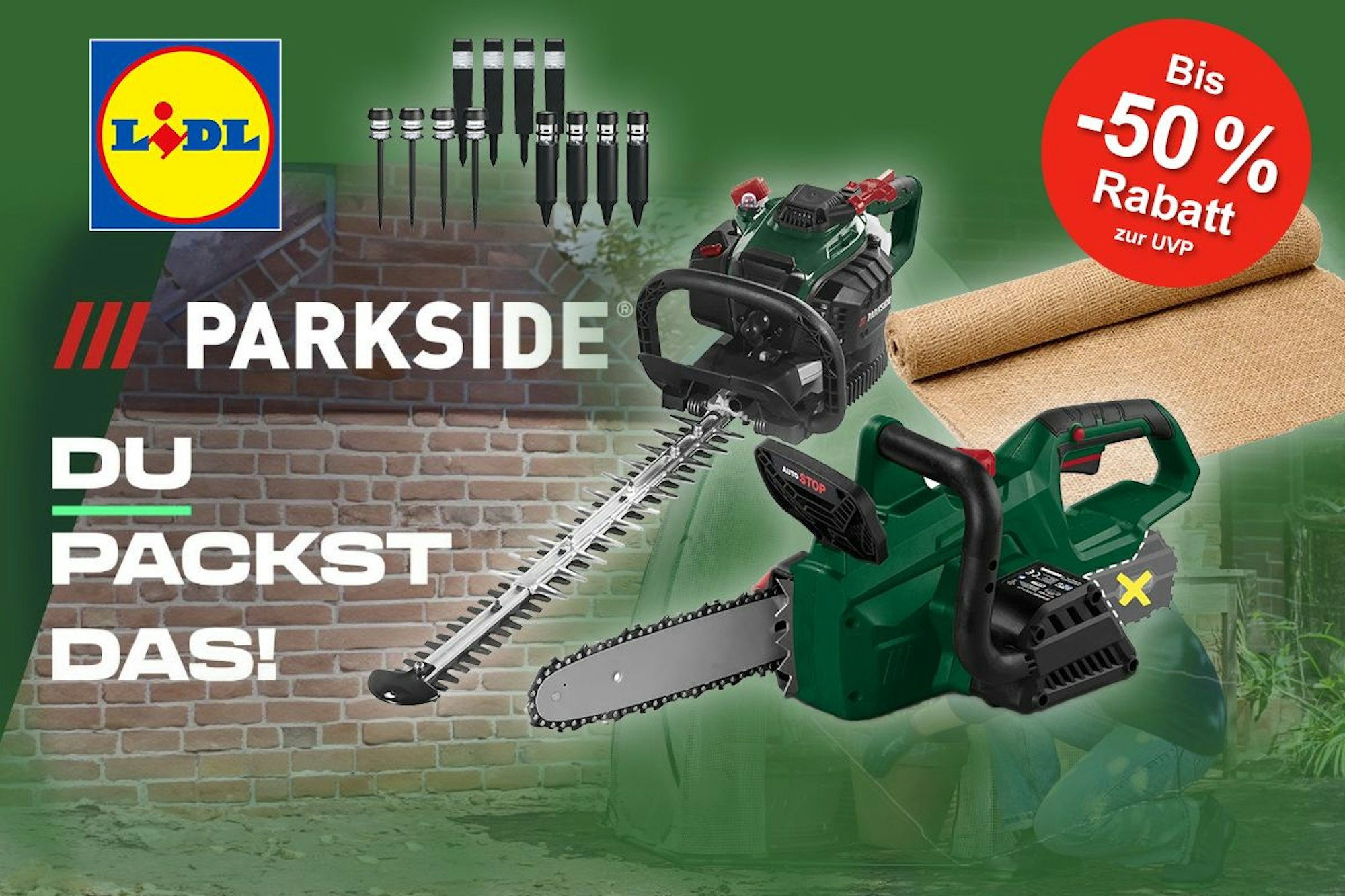 Darstellung von Gartenartikeln von Parkside und weiteren Marken bei LIDL im Onlineshop