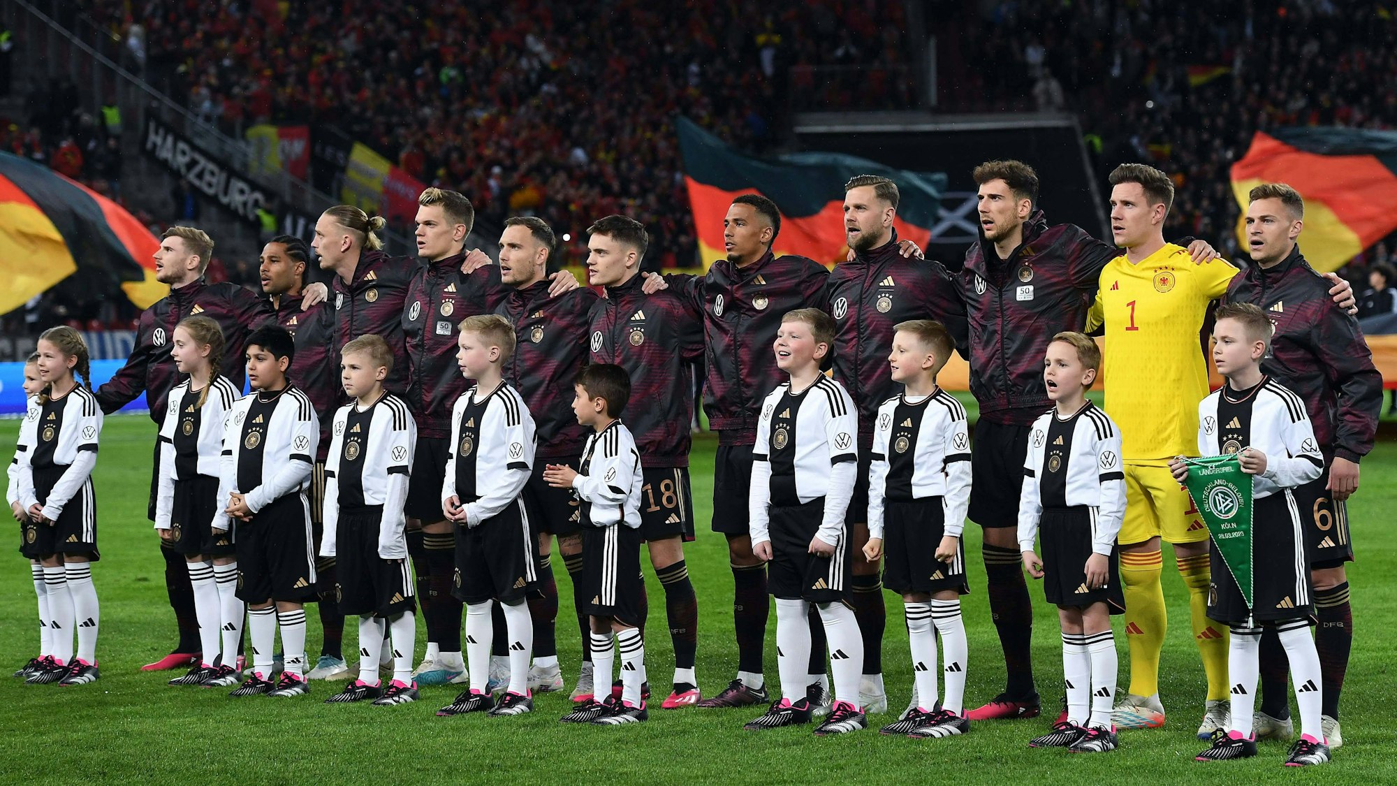 Die deutsche Nationalmannschaft im März 2023 vor dem Länderspiel gegen Belgien in Köln.