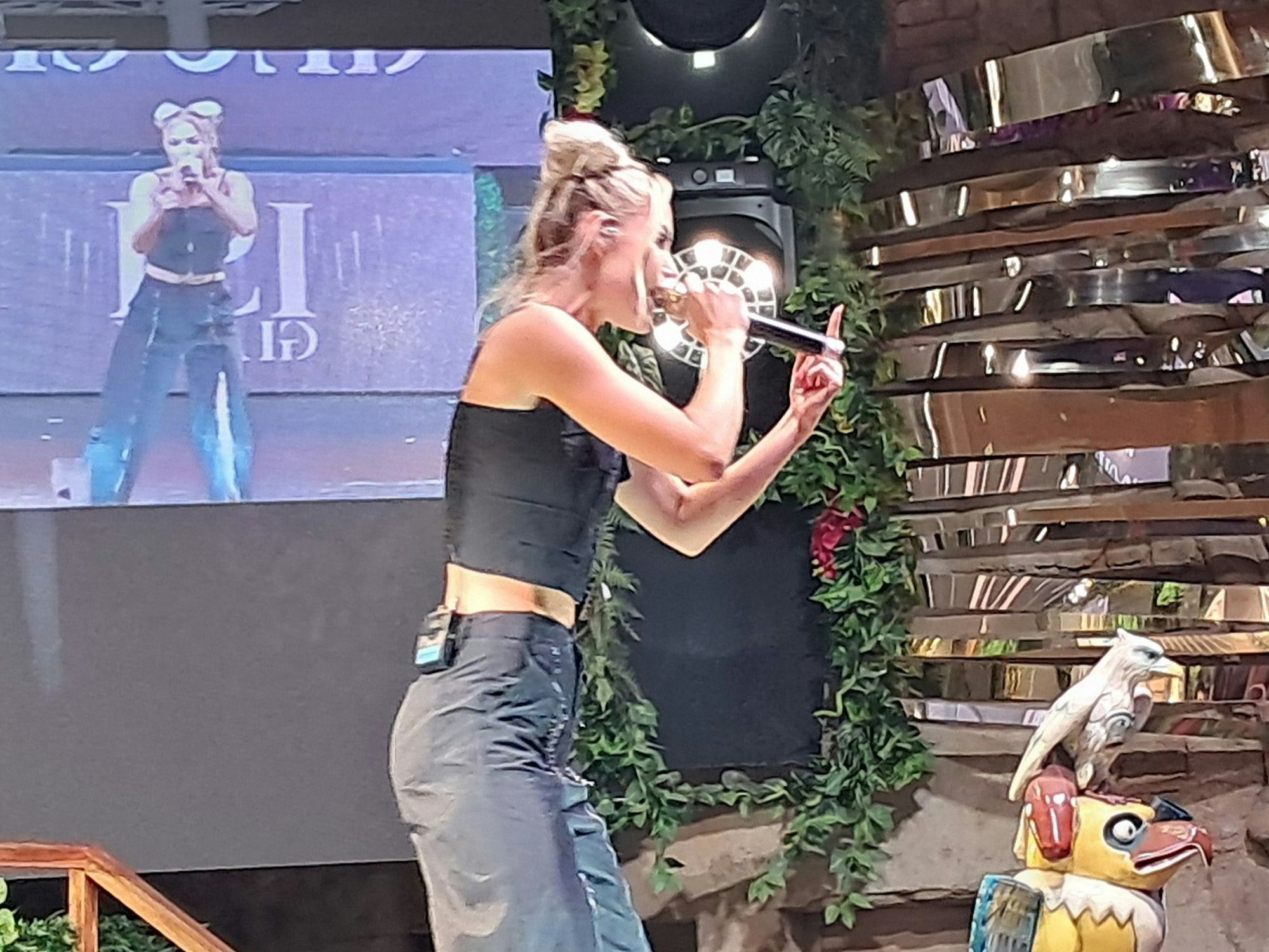 Isi Glück bei einem Auftrittim Mega-Park auf Mallorca.