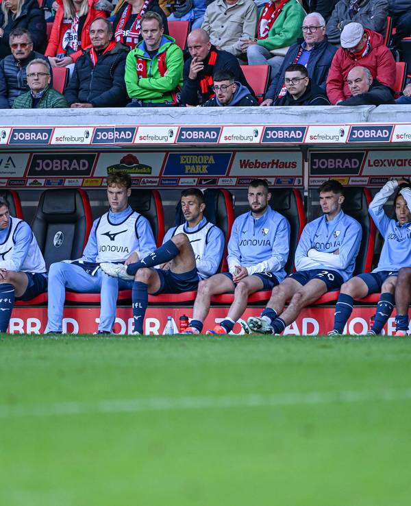 Die Bank des VfL Bochum am 14. September 2024 vor dem Spiel gegen den SC Freiburg.