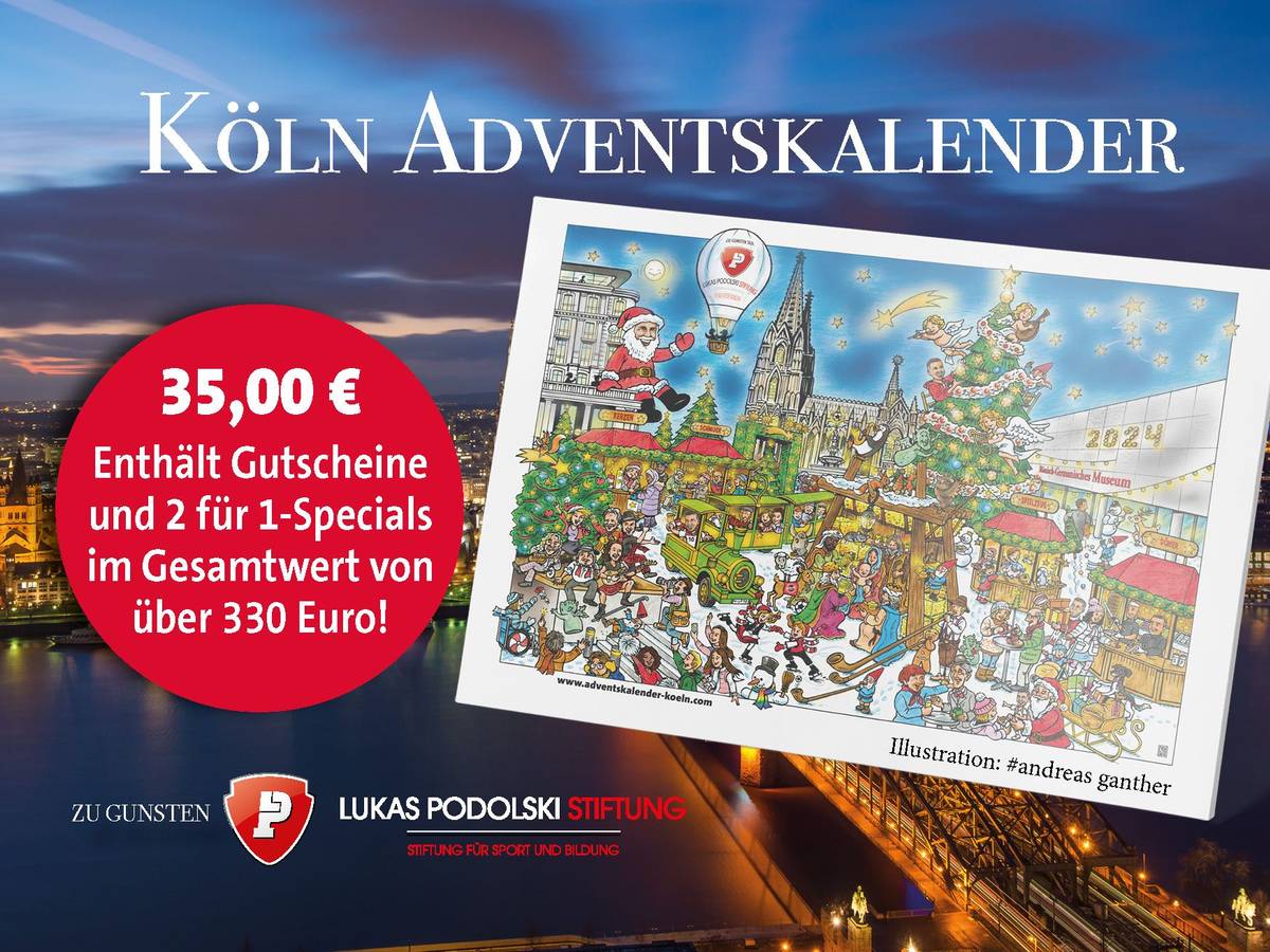 Kölner Adventskalender mit Störer auf dem ein Angebot platziert ist