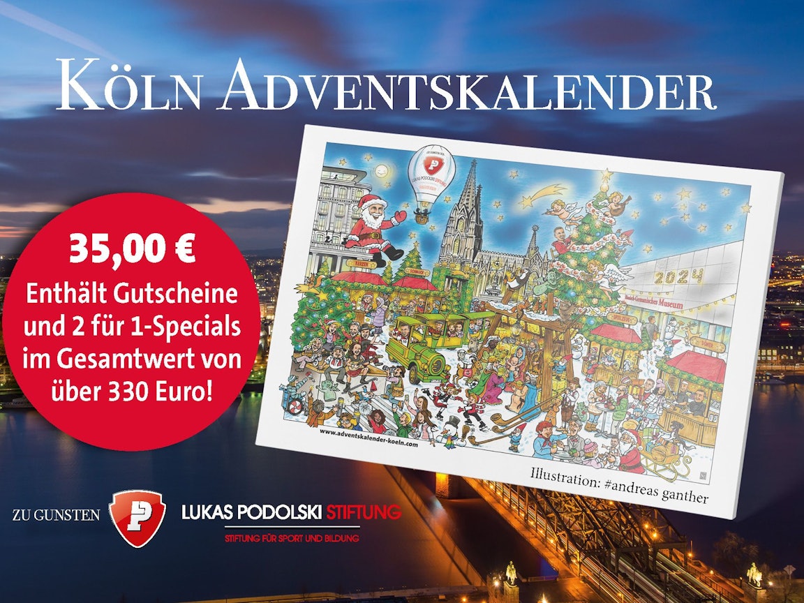 Kölner Adventskalender mit Störer auf dem ein Angebot platziert ist