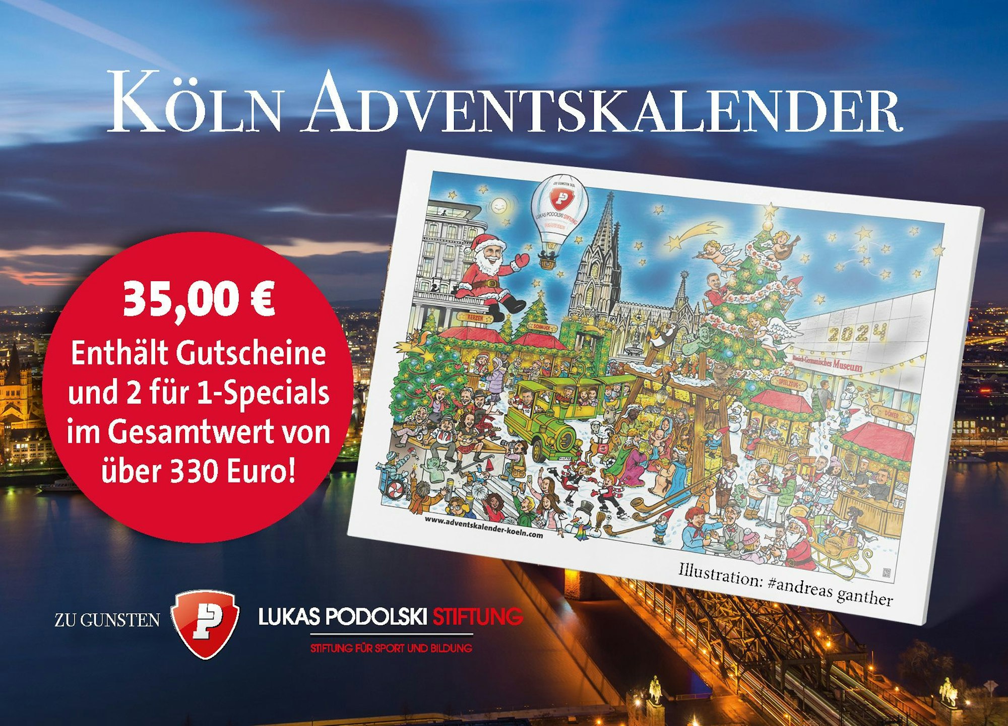 Kölner Adventskalender mit Störer auf dem ein Angebot platziert ist