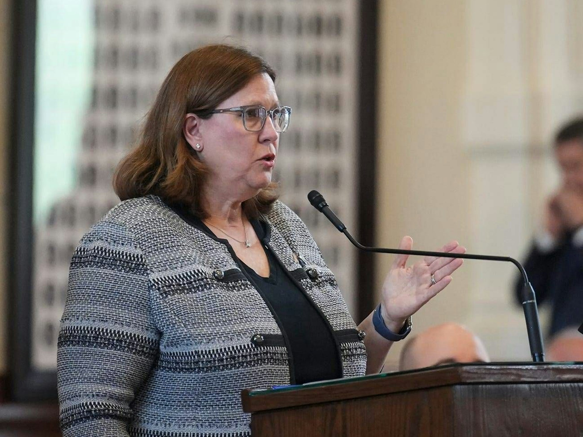 Julie Johnson, demokratische Abgeordnete, hier 2023 im Repräsentantenhaus von Texas