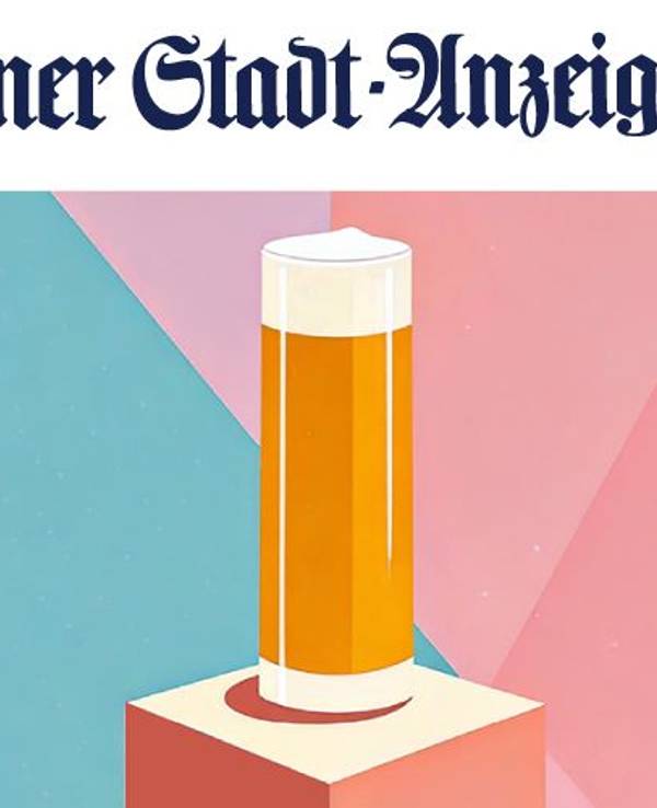 Ein Kölsch steht auf einem Kubus, darüber der Schriftzug des „Kölner Stadt-Anzeiger“.