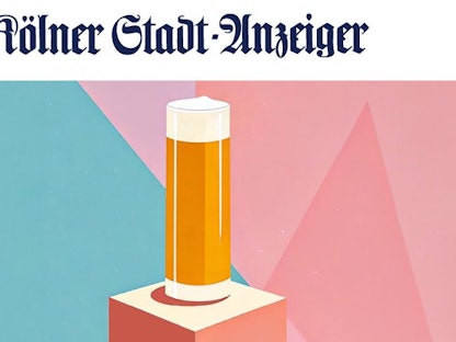 Ein Kölsch steht auf einem Kubus, darüber der Schriftzug des „Kölner Stadt-Anzeiger“.