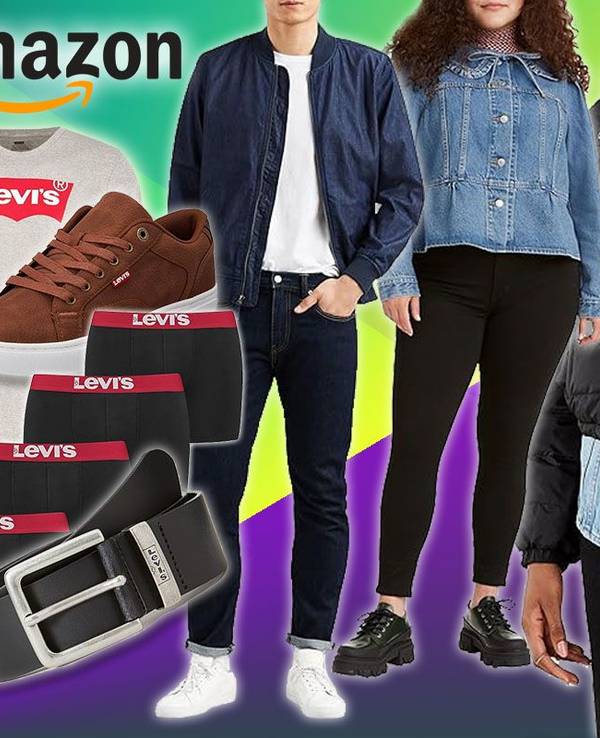Levi's Mode getragen von Models sowie Accessoires. Jeanshosen, Jacken, Denimwear, Gürtel, Sneaker und Shirts in den im Amazon Angeboten.