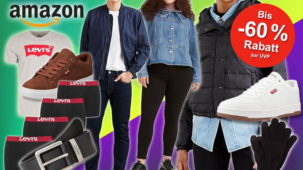 Levi's Mode getragen von Models sowie Accessoires. Jeanshosen, Jacken, Denimwear, Gürtel, Sneaker und Shirts in den im Amazon Angeboten.