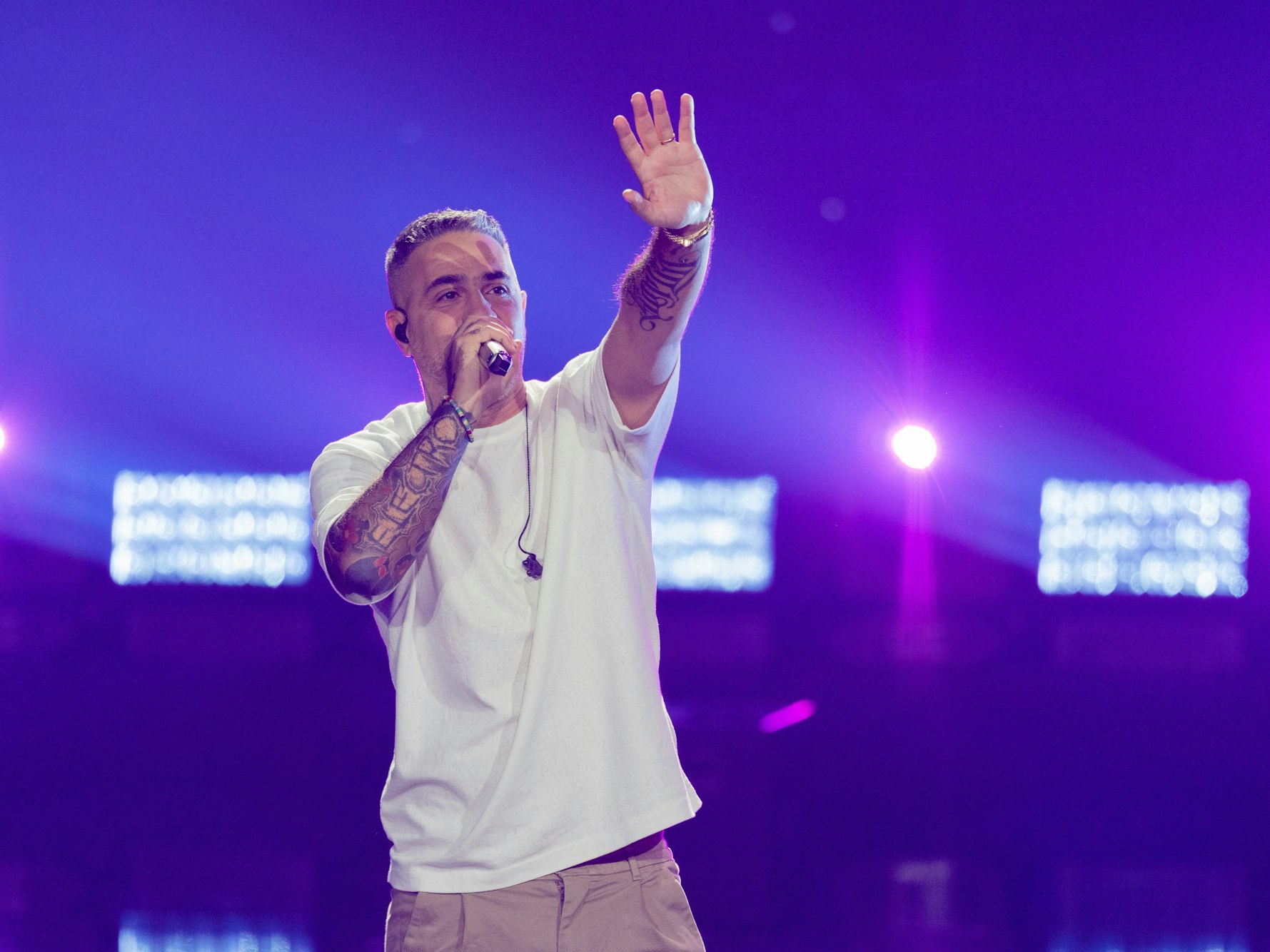 Bushido steht am 9. November 2024 als Überraschungsgast im Finale der RTL Castingshow „Deutschland sucht den Superstar“ im Coloneum auf der Bühne.