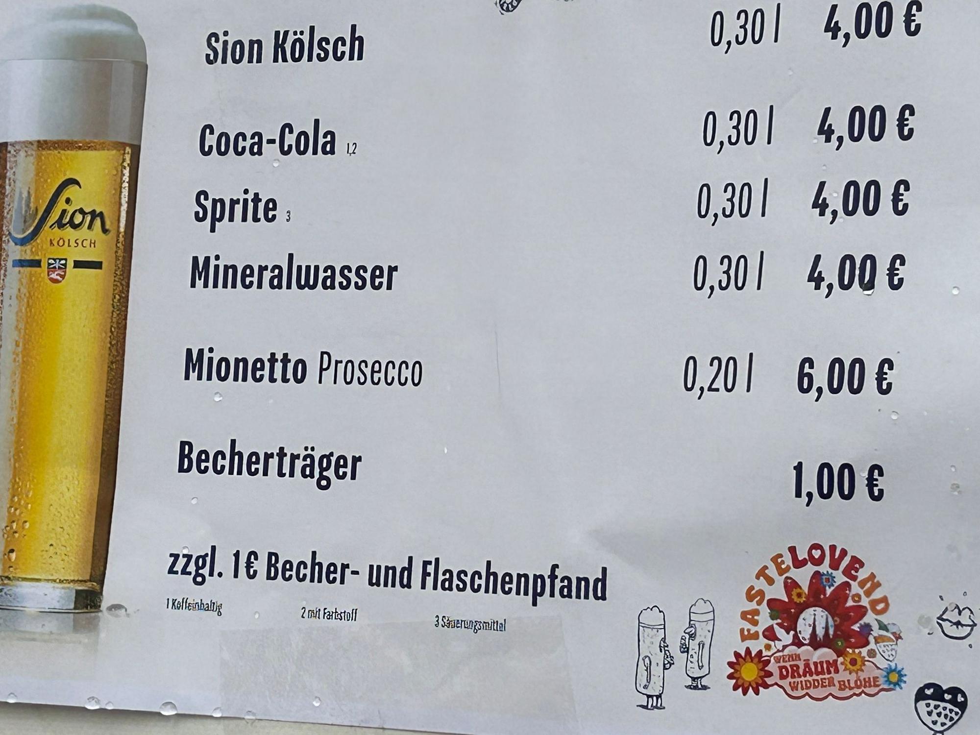 Die Getränke-Preise am Heumarkt am 11.11.