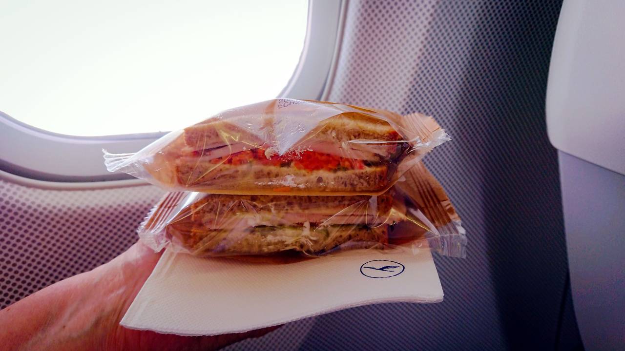 Sandwiches From The Lufthansa Air Company Airplane During The Flight