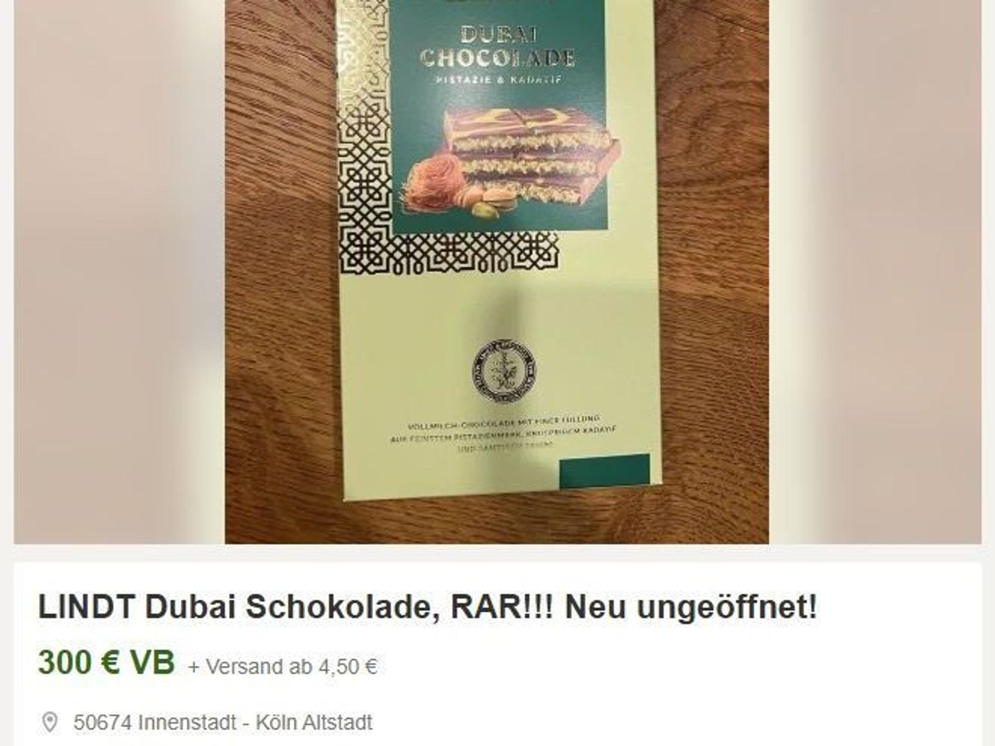 Eine Verkaufsanzeige für Dubai-Schokolade bei Kleinanzeigen