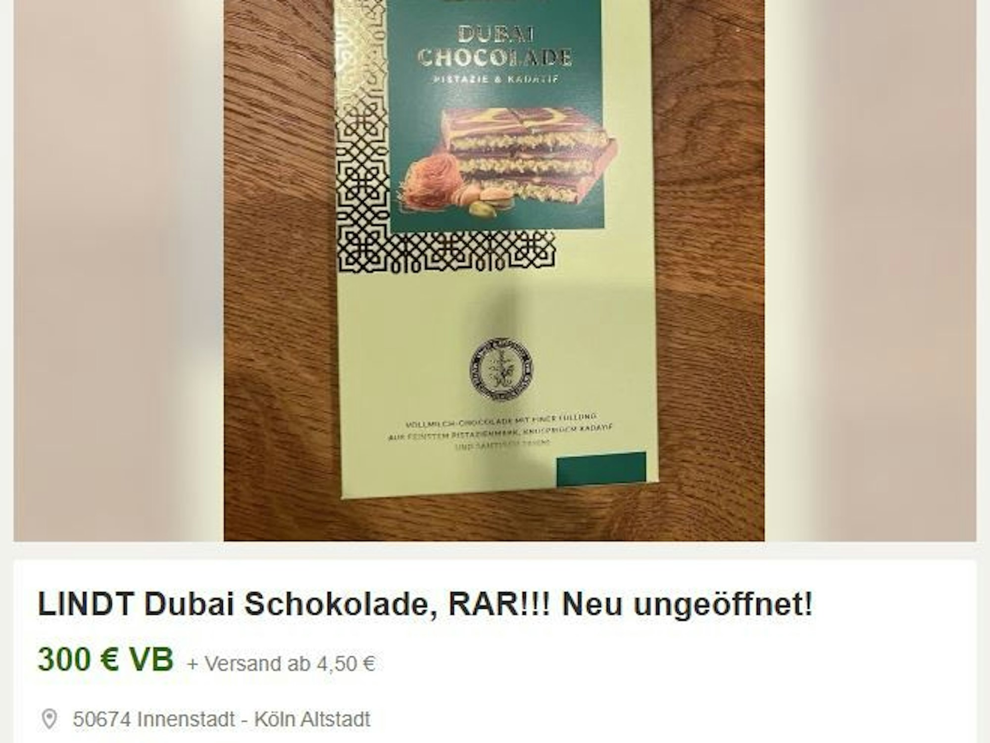 Eine Verkaufsanzeige für Dubai-Schokolade bei Kleinanzeigen