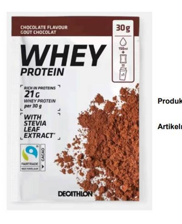 Proteinpulver Whey Schoko 30 g - Rückruf 2024. Trotz eingehender Sicherheits- und Qualitätskontrollen haben wir festgestellt, dass eineCharge des Produktes Proteinpulver Whey Schoko 30 g nicht den erwartetenSicherheitsanforderungen entspricht. Hierbei handelt es sich um einen Produktionsfehler in derFabrik, in der das Produkt hergestellt wurde. Der Produktionsfehler könnte zum Vorhandenseineines metallischen Fremdkörpers führen, der ein Risiko für körperliche Schäden beimVerbraucher mit sich bringen könnte. Betroffene Charge: 2429700006 / MHD (Mindesthaltbarkeitsdatum): 02/2026