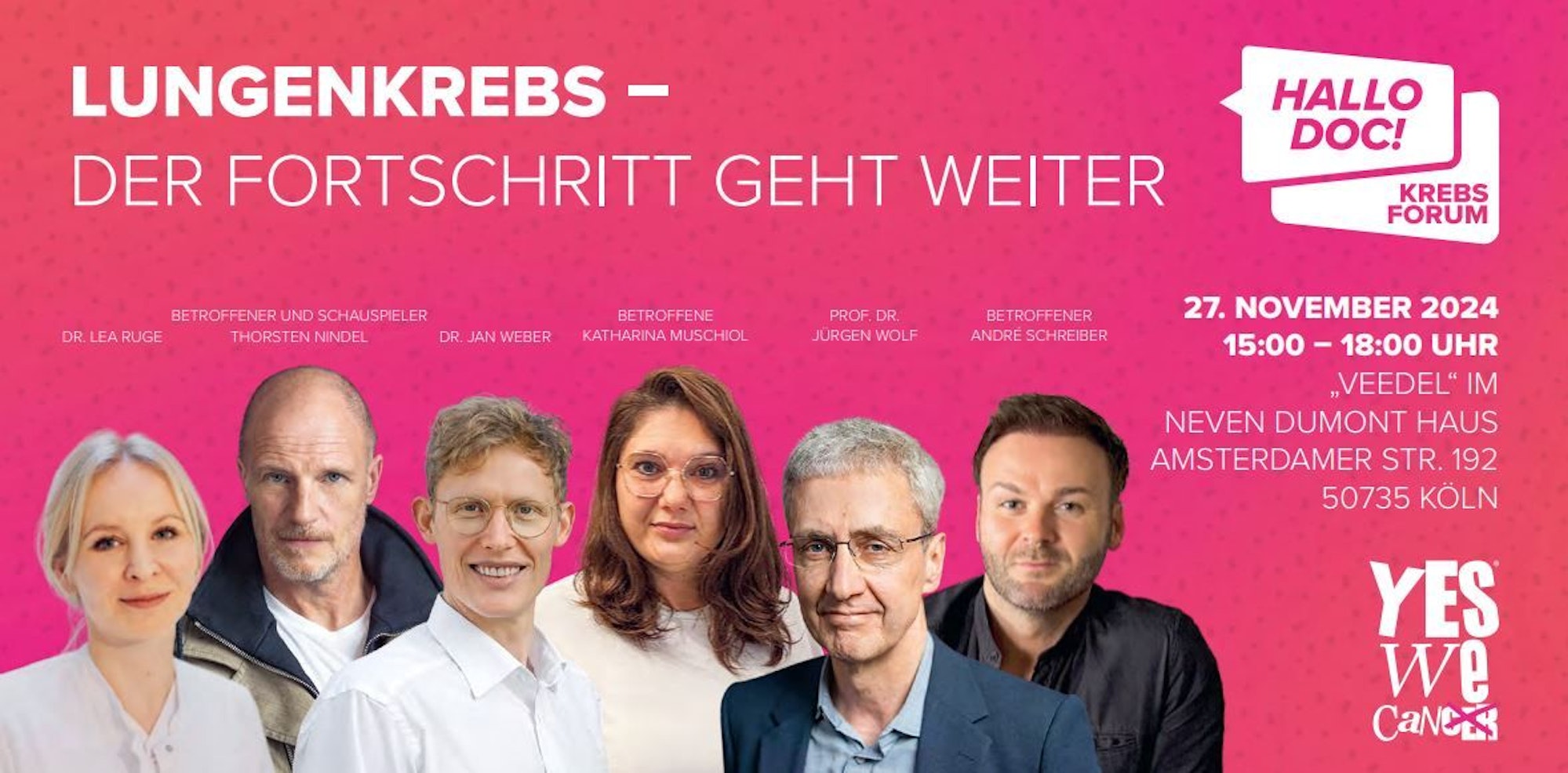 Ein Flyer von „Hallo Doc! Lungenkrebs – der Fortschritt geht weiter“