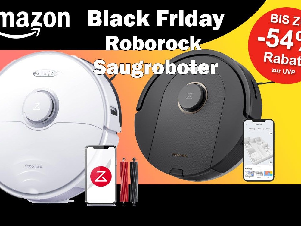Auf dem Bild sind zwei Sauroboter der Marke Roborock zu sehen.