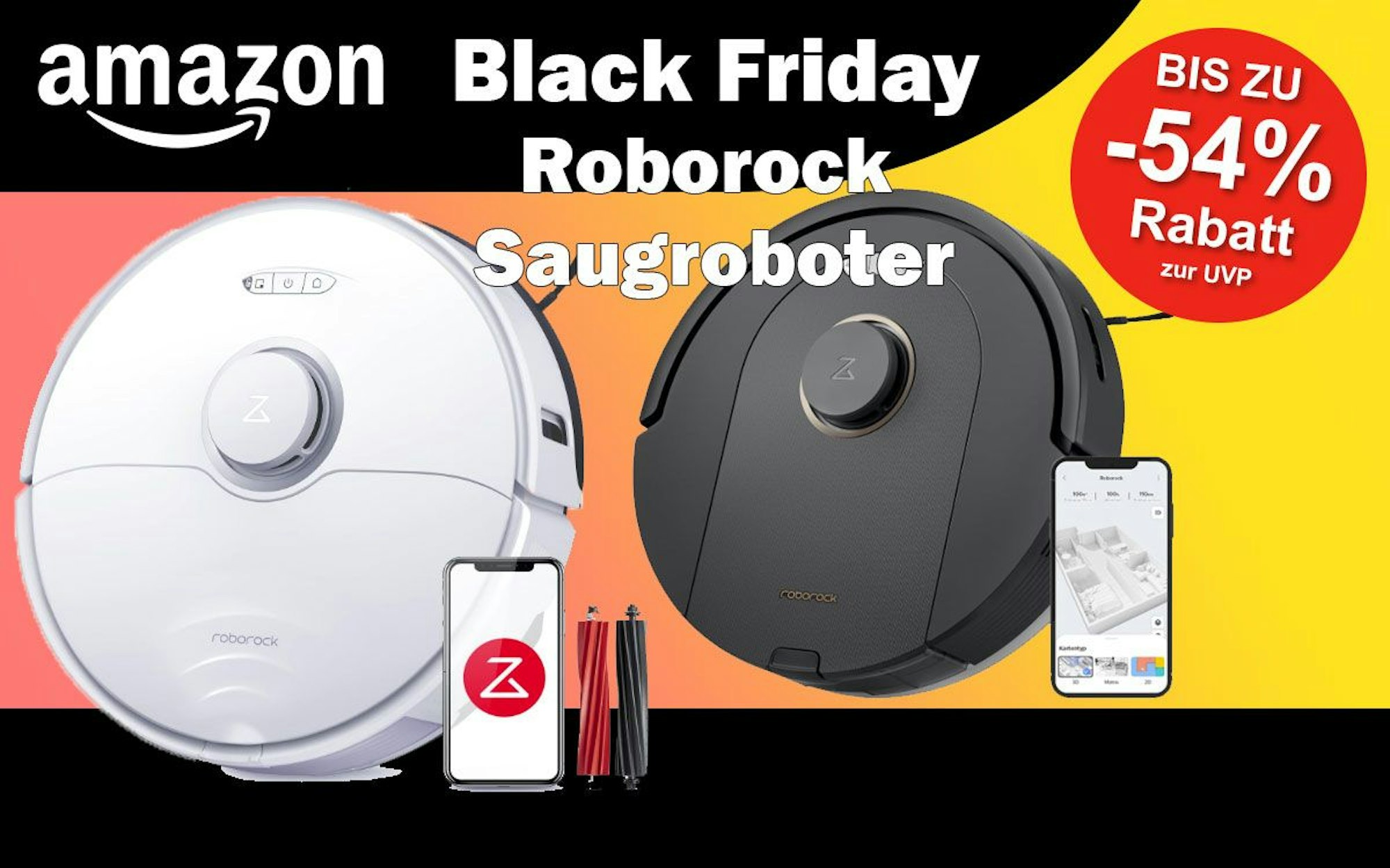 Auf dem Bild sind zwei Sauroboter der Marke Roborock zu sehen.
