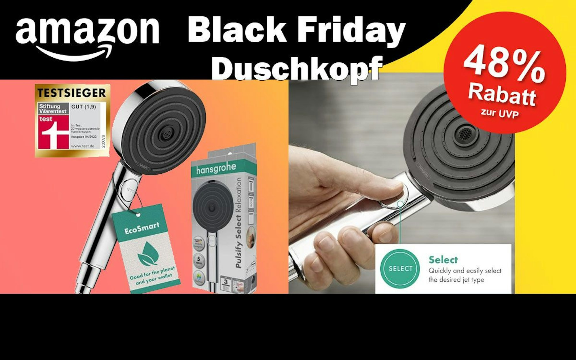 Auf dem Bild ist ein wassersparender Duschkopf von hansgrohe zu sehen