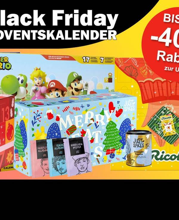 Auf dem Bild sind Adventskalender diverser Marken zu sehen, um das Kaufinteresse zu wecken.