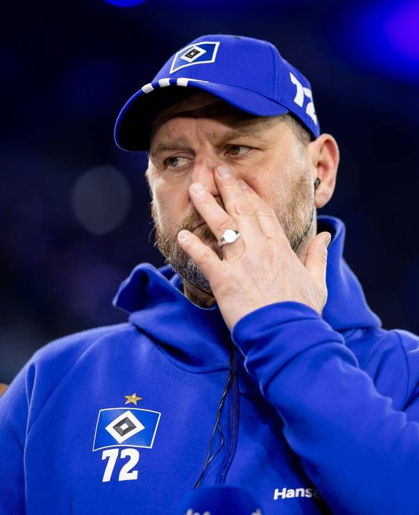 Steffen Baumgart vor einem HSV-Spiel im Stadion.