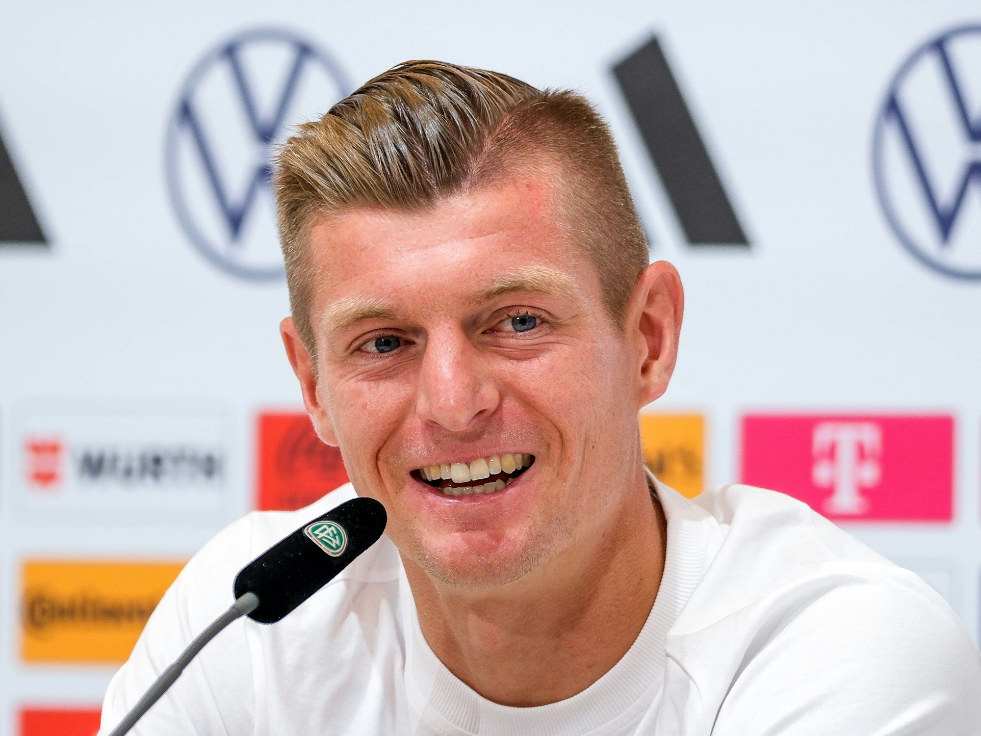 Ex-Nationalspieler Toni Kroos am 11. Juli 2024 auf seiner vorerst letzten Pressekonferenz für den DFB.
