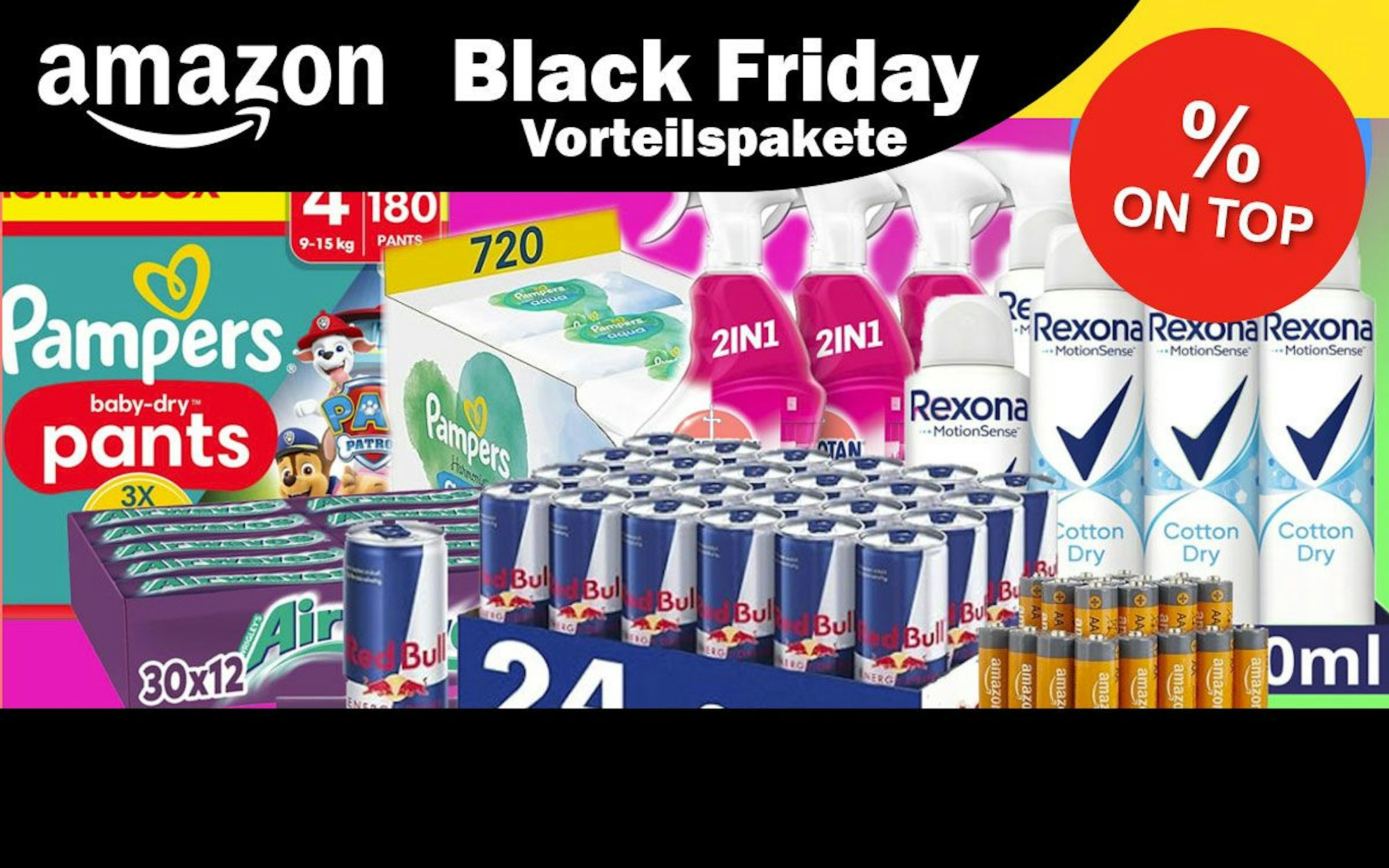Auf dem Bild sind diverse Vorteilspalete abgebildet. Zum Beispiel Redbull, Airwaves Kaugummis u.v.m.
