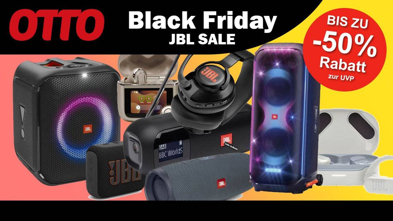 Auf dem Bild sind ganz viele Produkte der Marke JBL zu sehen.