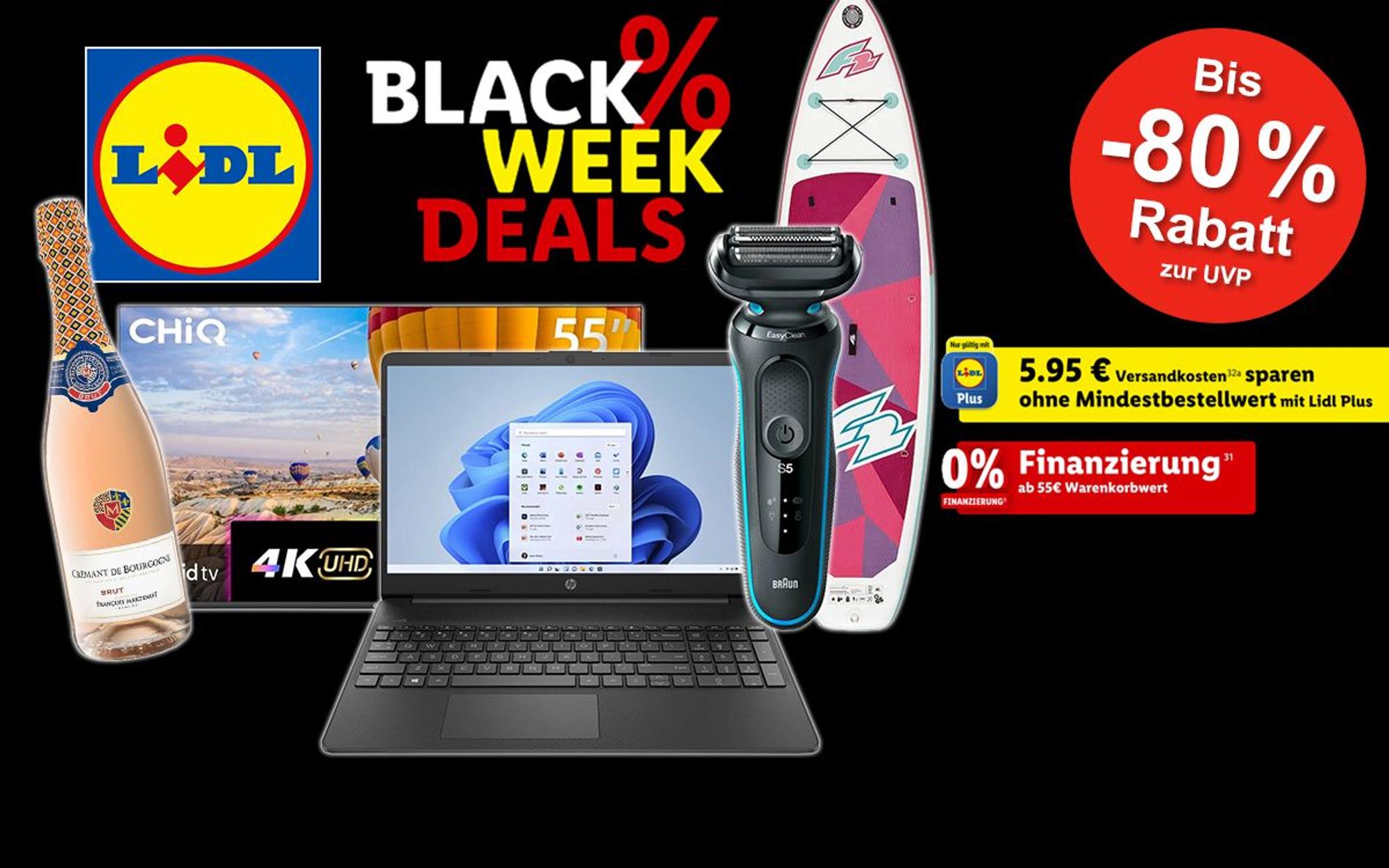 Darstellung von Produkten im Black Week Sale bei LIDL