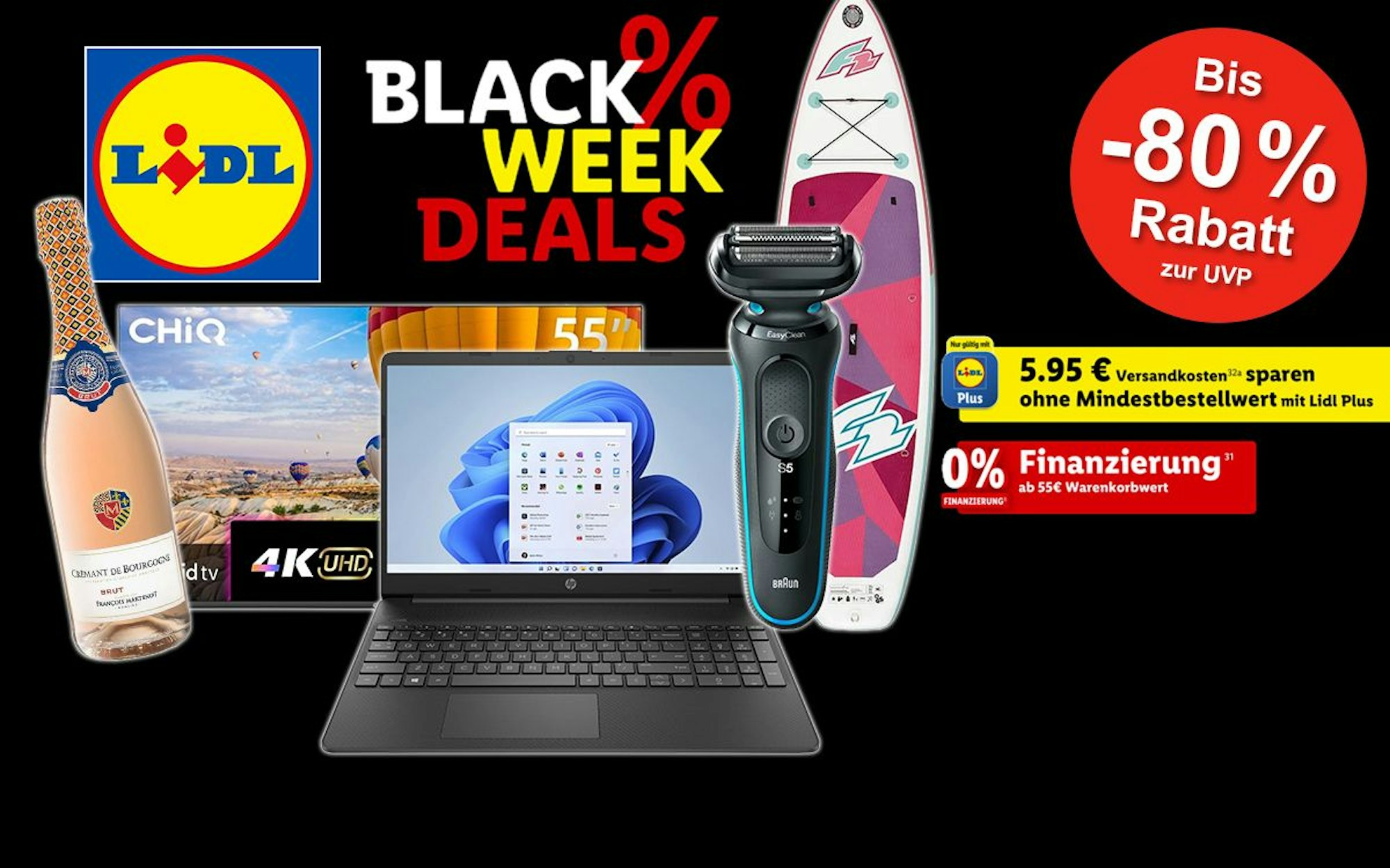 Darstellung von Produkten im Black Week Sale bei LIDL