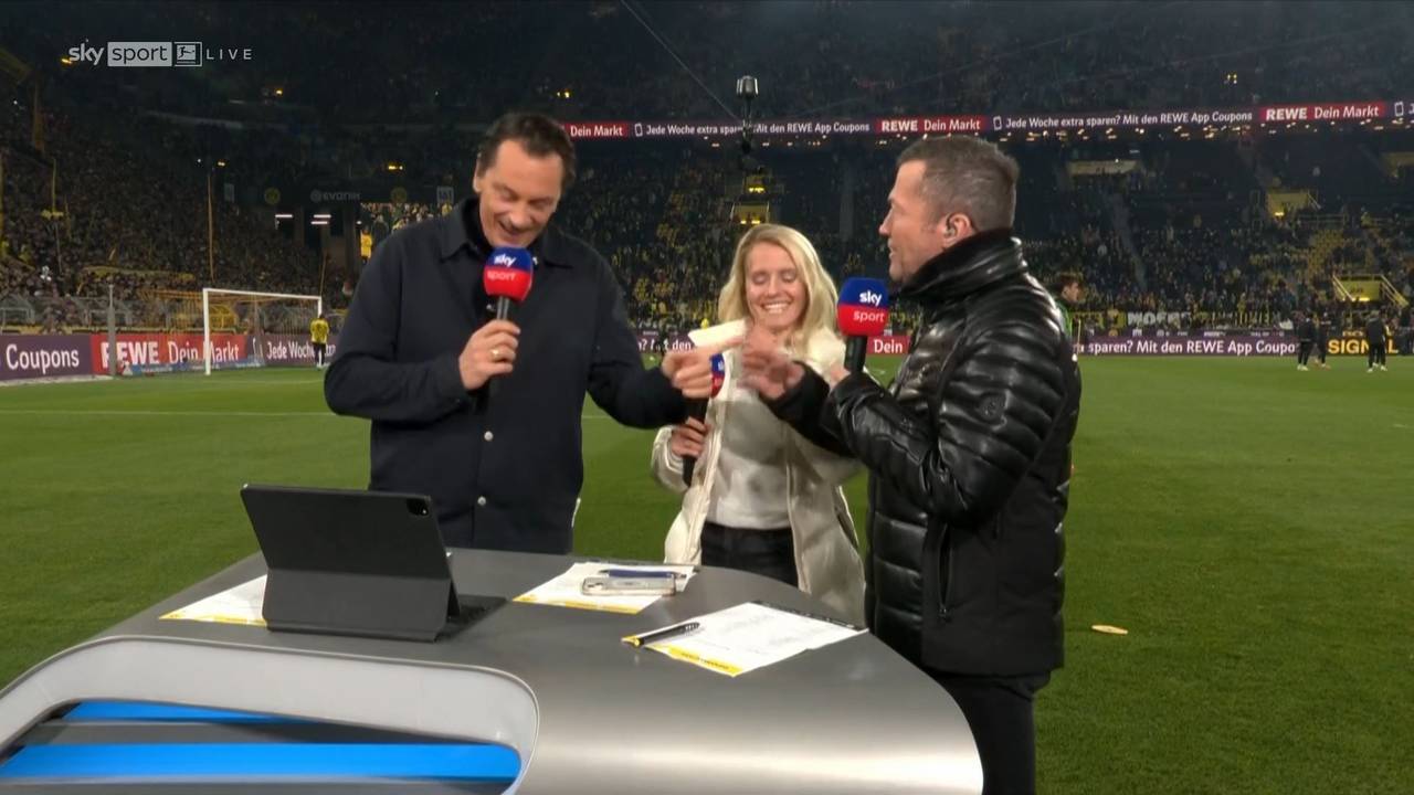 Sebastian Hellmann, Julia Simic und Lothar Matthäus in der Sky-Übertragung vor dem Spiel Borussia Dortmund - Bayern München.